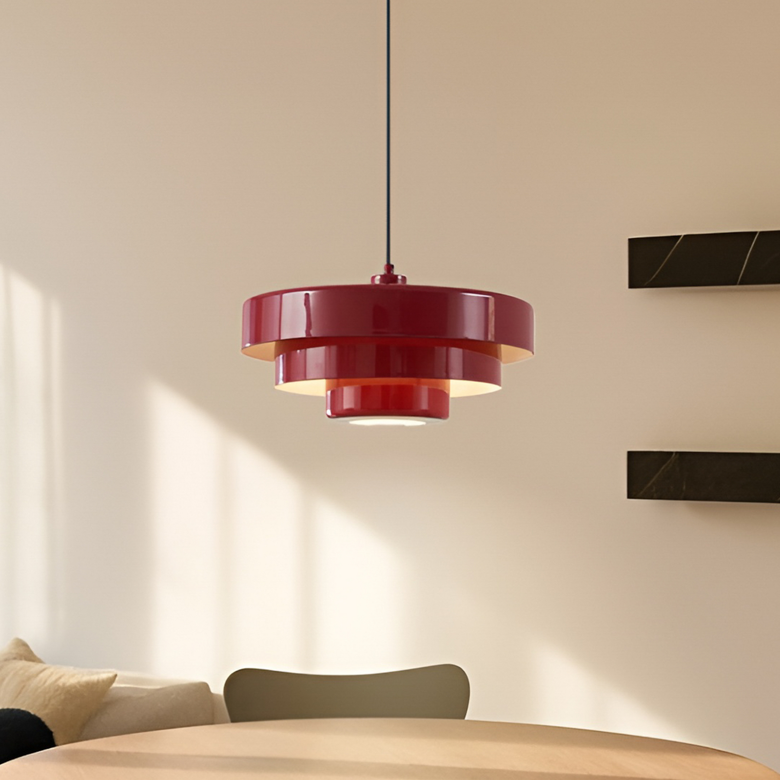 Lindby piekaramā lampa Tivra, sarkana, Ø 35 cm, metāls, E27