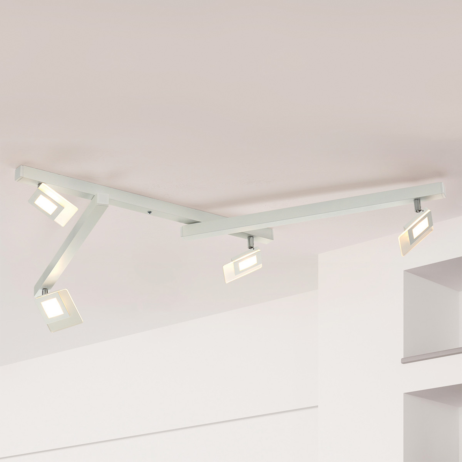 BOPP Five-bulb LED ceiling lamp Line in white, for Living / Dining Room, metal, glass, 4.3 W, energy efficiency: A+, L: 230 cm, H: 10 cm