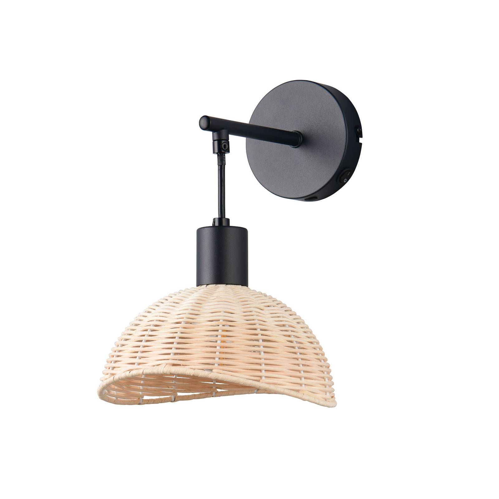 Wandleuchte Calvi, Rattan natur, schwarz, Metall, Ø 18 cm