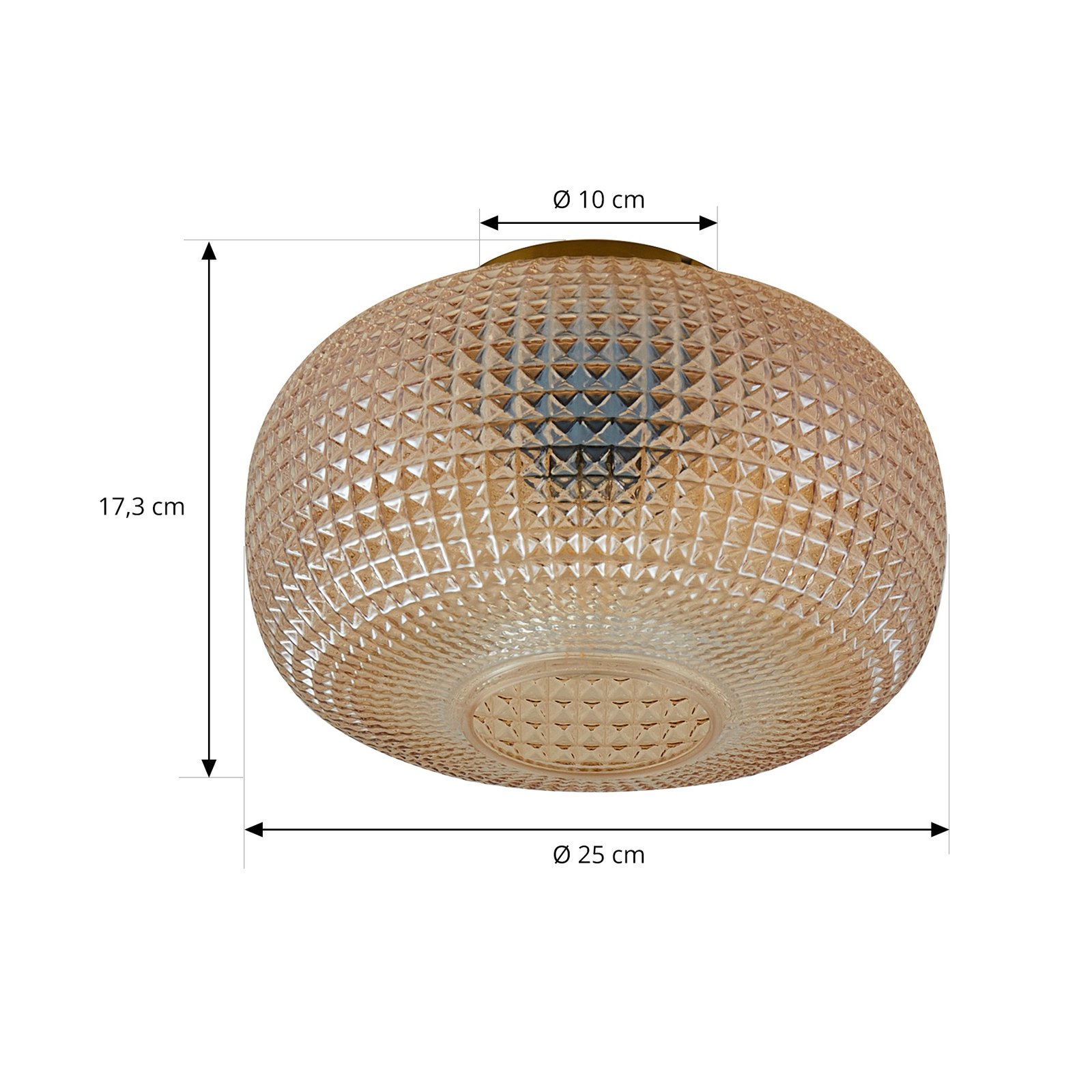 Lindby plafondlamp Hildur, Ø 25 cm, barnsteen, glas