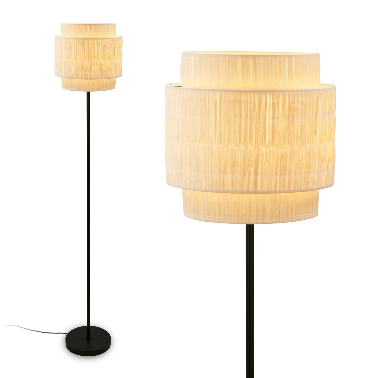 Papper vloerlamp, natuurlijke kleur, metaal, raffia, E27