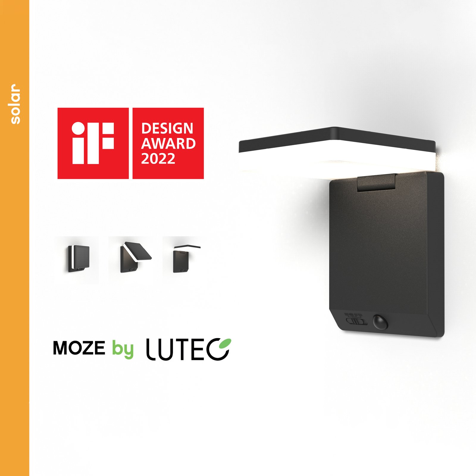 Moze LED solar wall light, adjustable with sensor