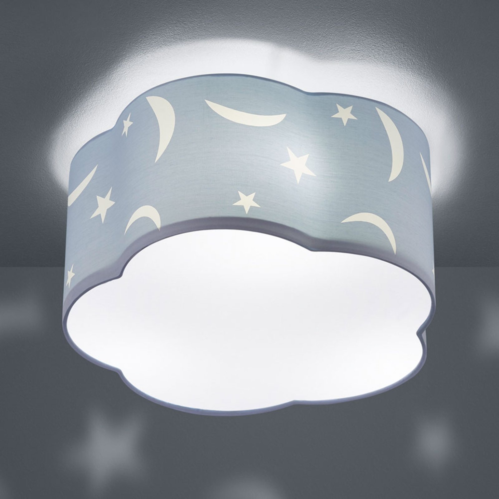 Moony ceiling lamp for a child’s room, pastel blue