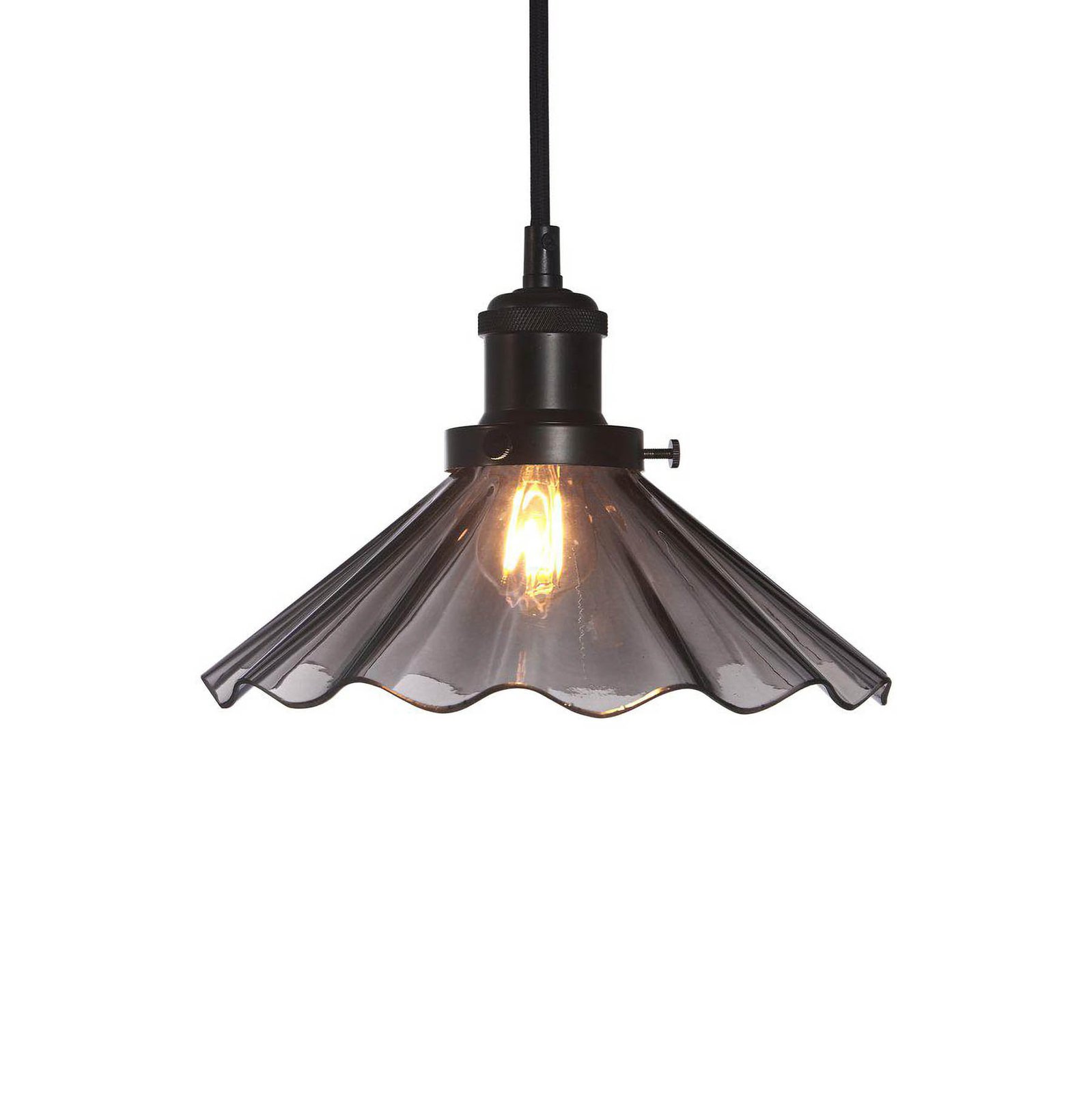 PR Home pendant light August, black, Ø 25 cm, corrugated glass