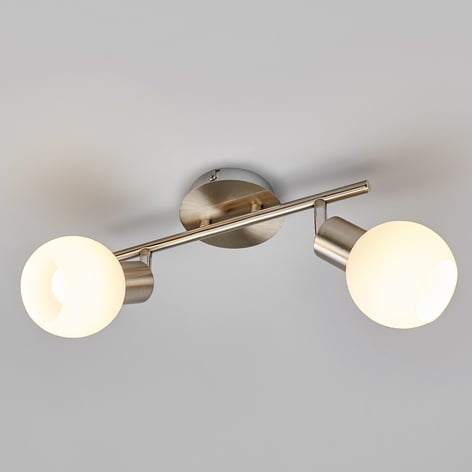 Lámpara LED de techo Elaina, 2 luces, níquel mate