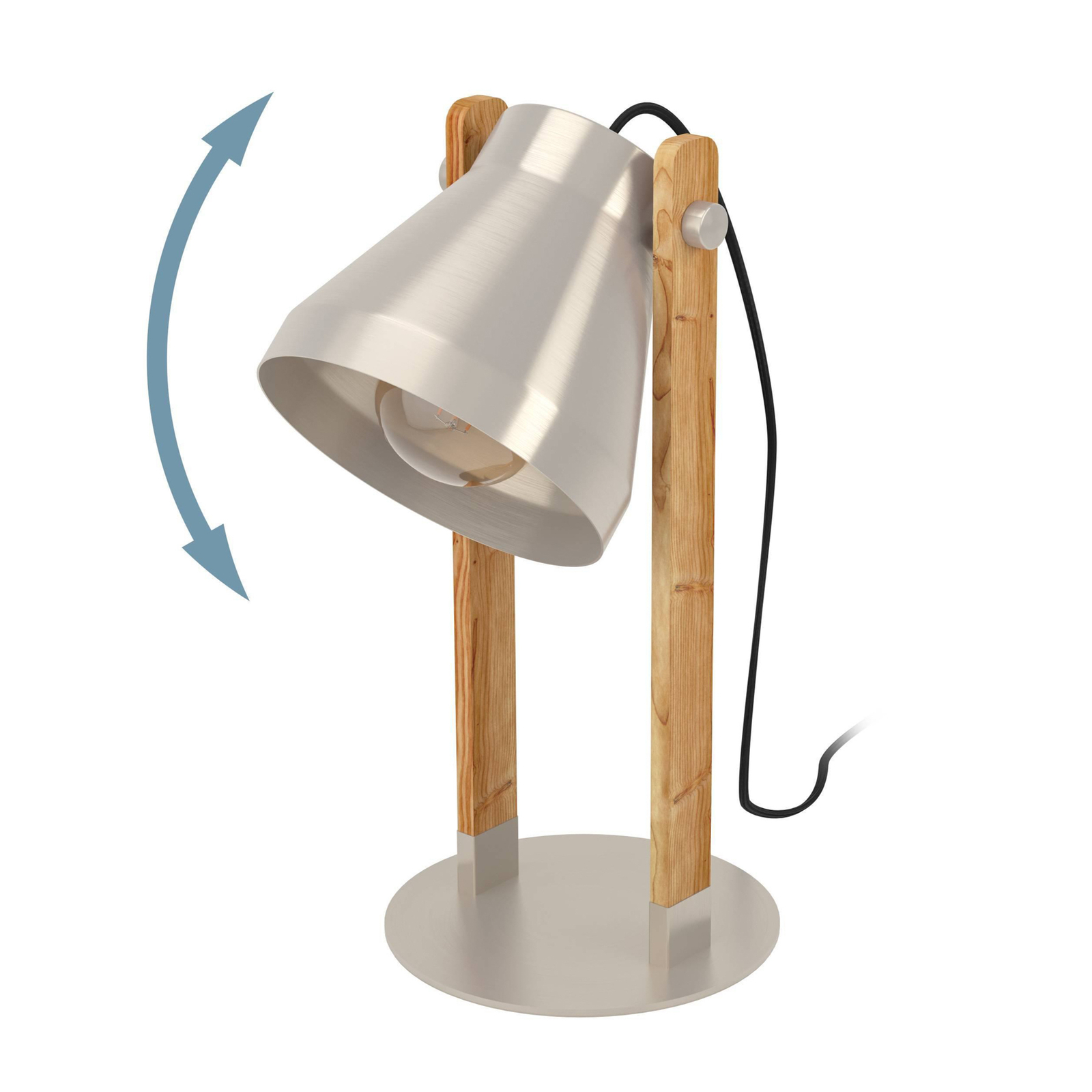 Lampă de masă Cawton, înălțime 38 cm, oțel/maro, oțel/lemn