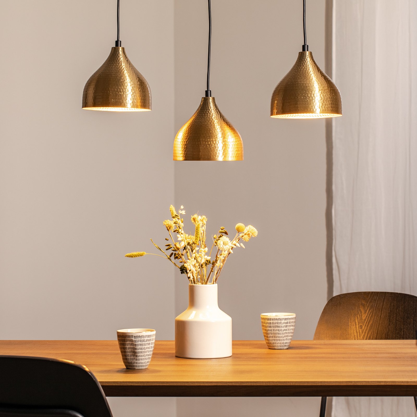 Tattoo 6214 pendant light, gold-coloured metal, 3-bulb, linear