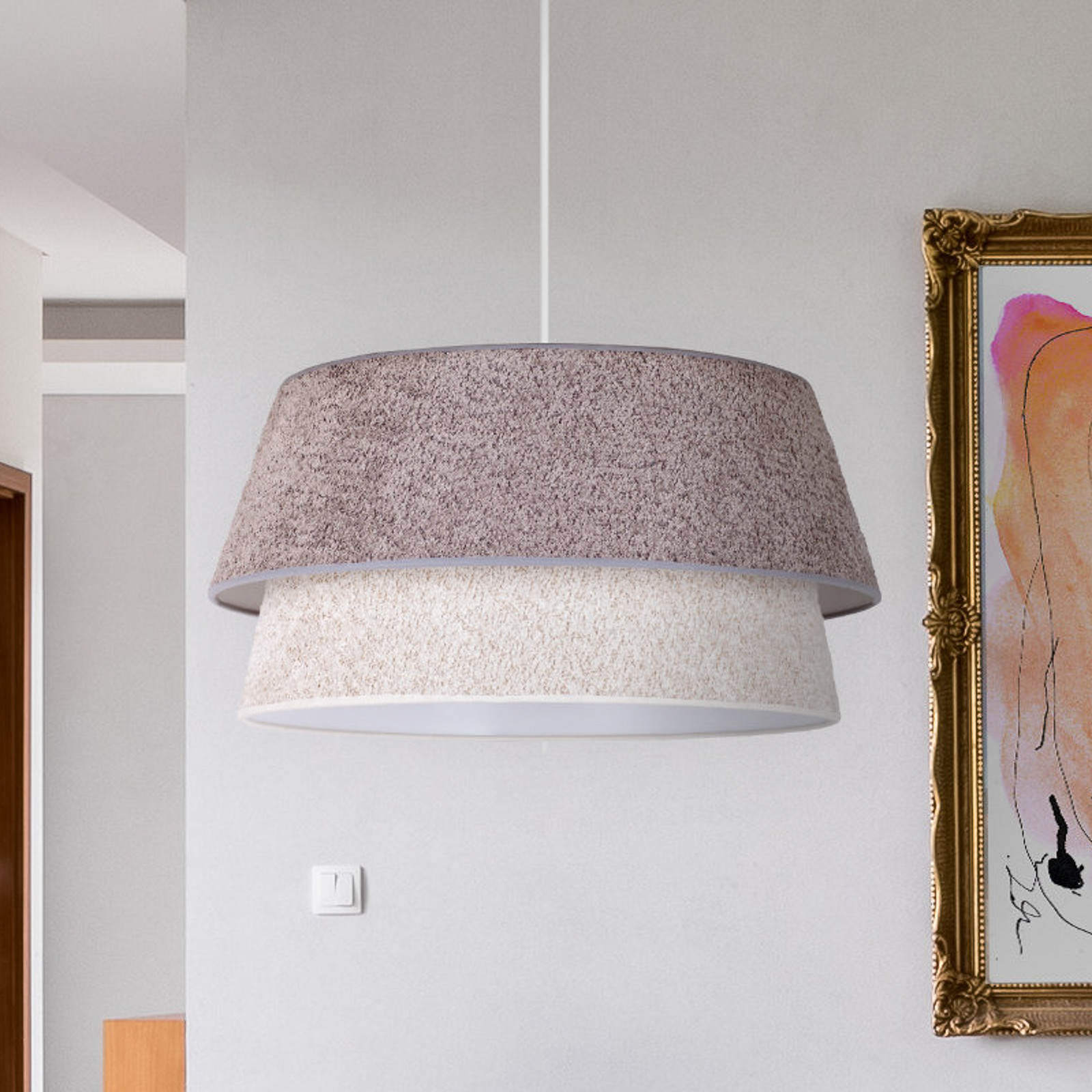 Euluna Lampă suspendată Boucle Ø 50 cm gri/ecru - Camera de zi / sufragerie - gri ecru - Țesătură / Textil