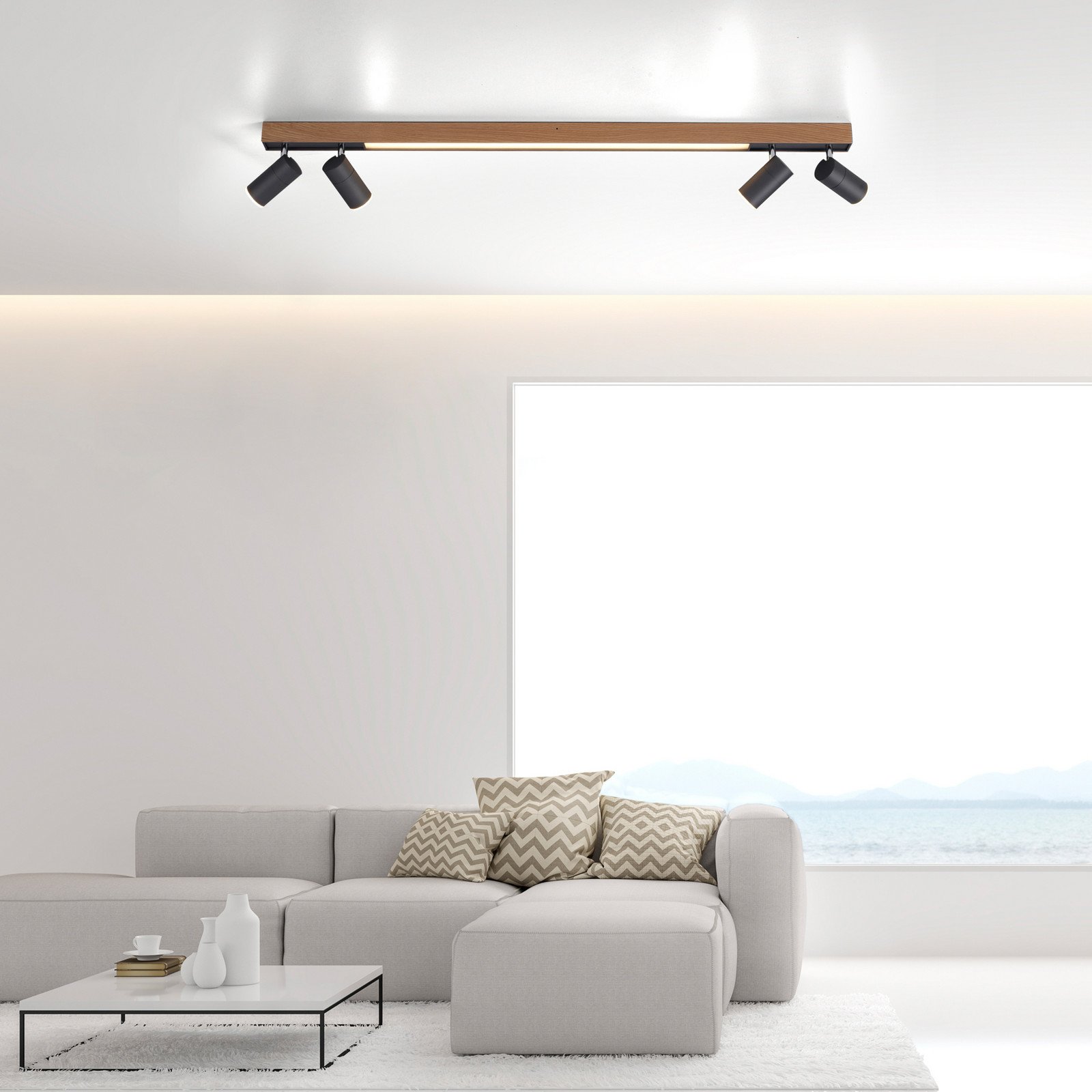 Plafonieră LED PURE Lines 120 cm negru lemn telecomandă - Camera de zi / sufragerie - stejar negru - Metal