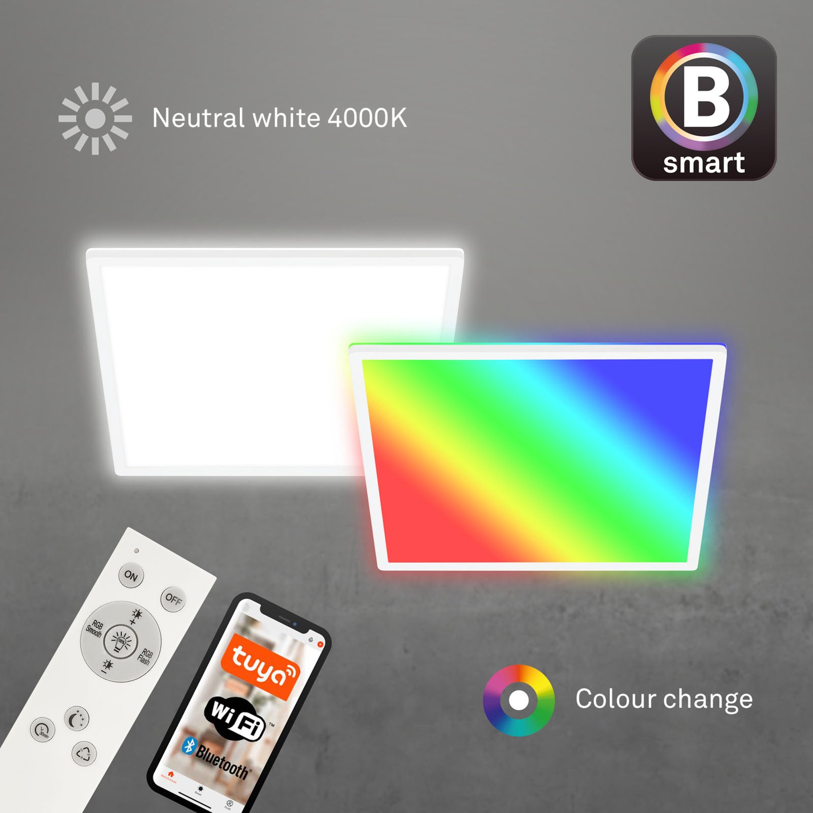 LED-taklampe B smart RGBW dimmbar hvit 42x42cm