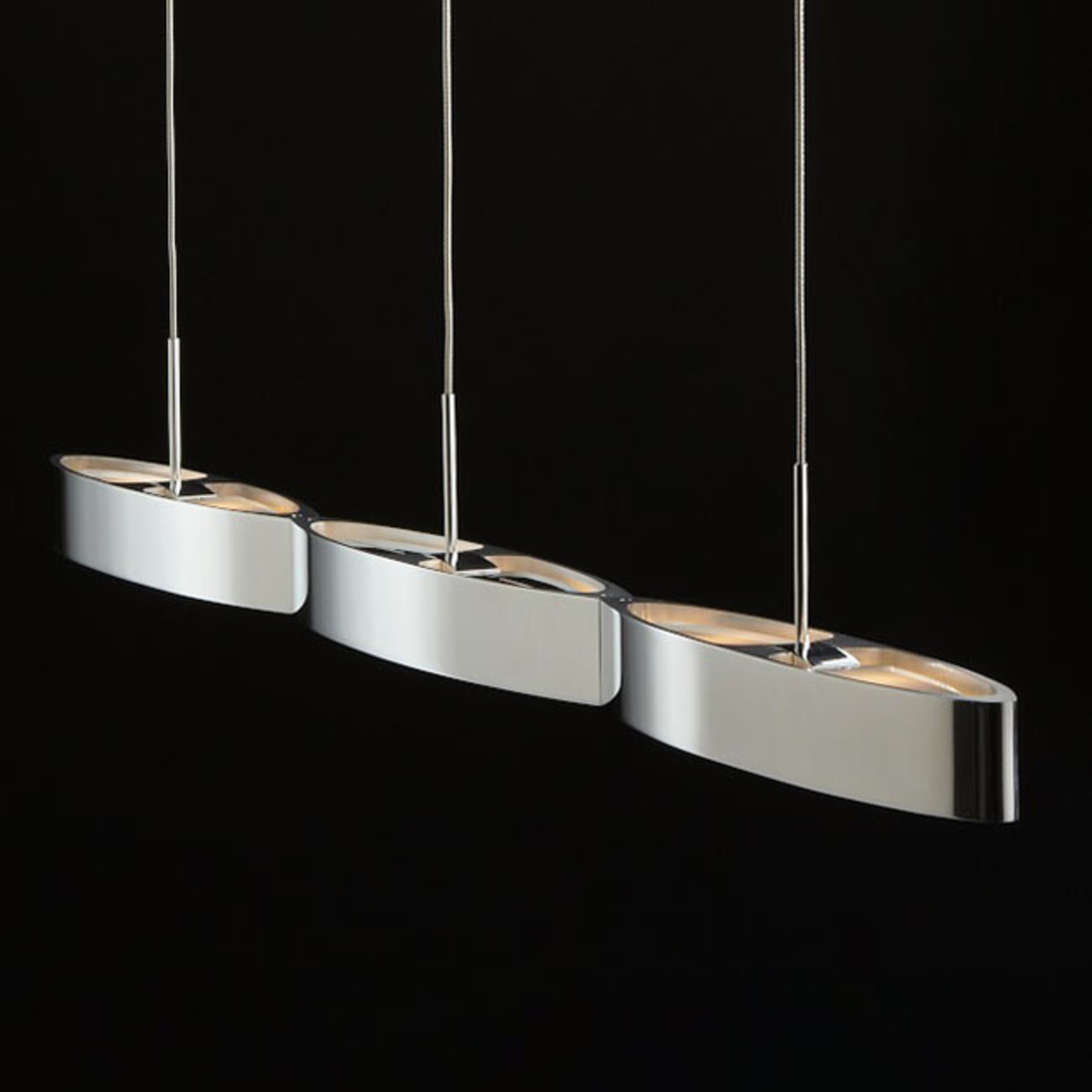 LDM Cosmo Grande Trio six-bulb pendant light, for Kitchen, aluminium, glass, GY6.35, 35 W, energy efficiency: A++, L: 107.5 cm, W: 6 cm, H: 4.5 cm