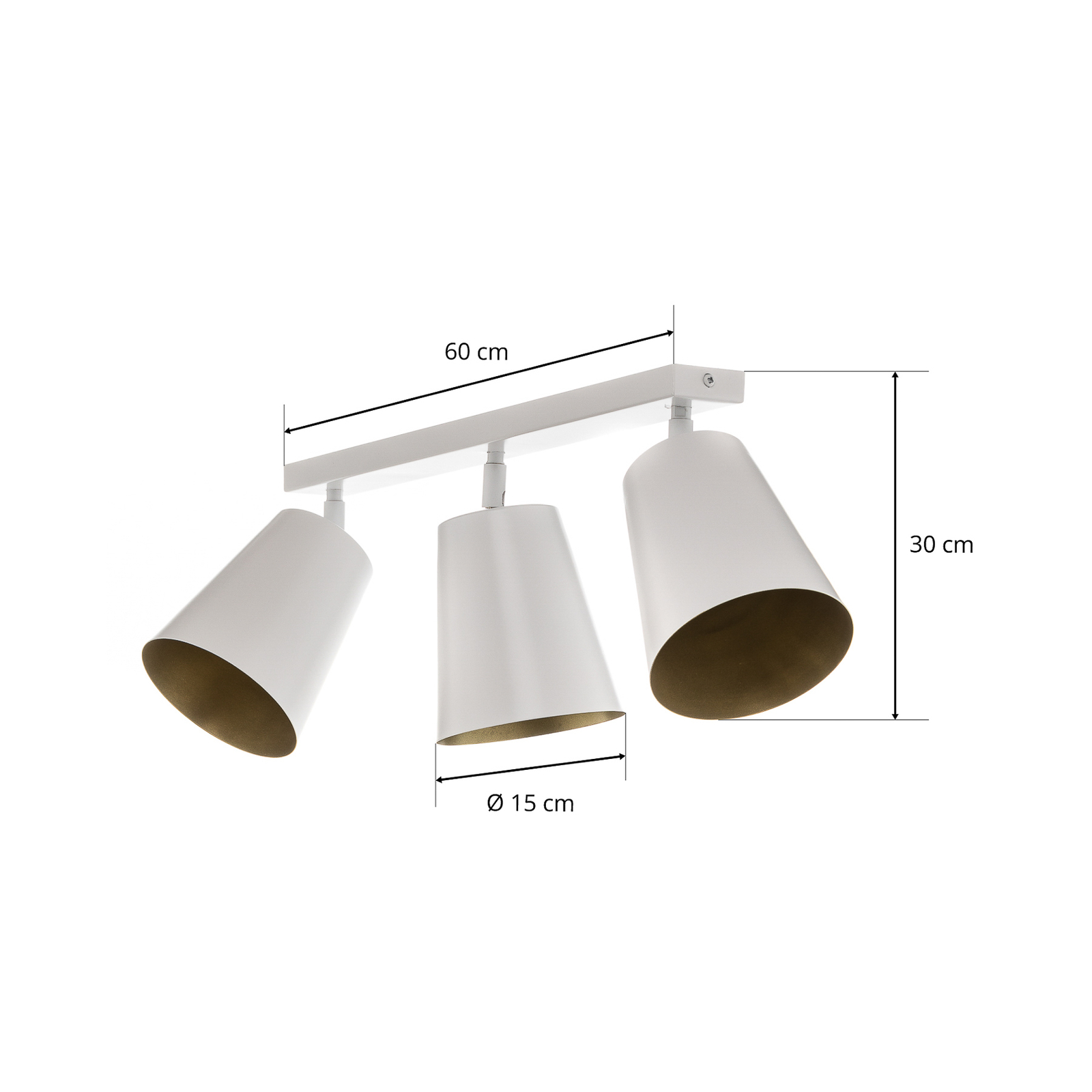 Plafondspot Prism van staal, 3-lamps, wit/goud