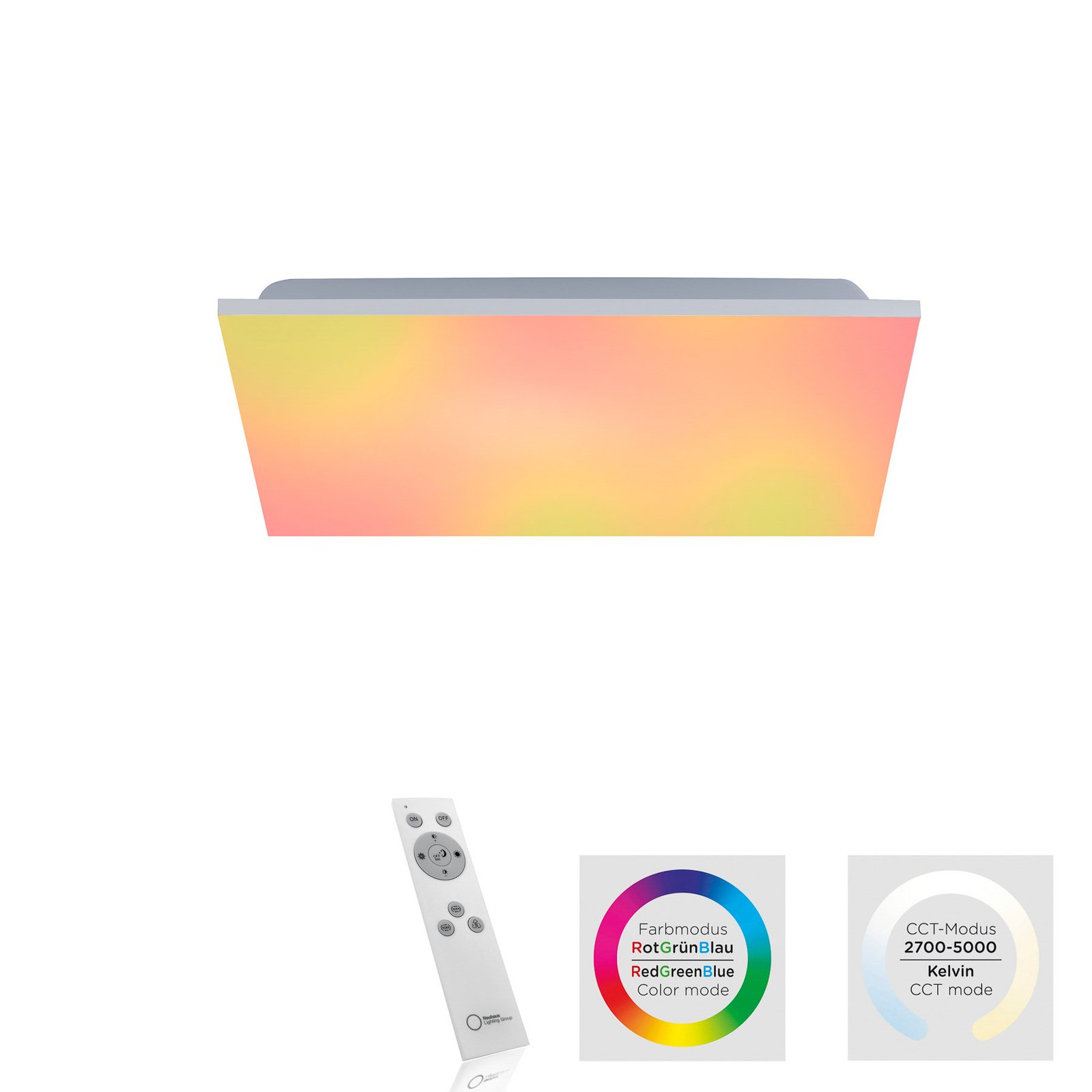 LED-Deckenleuchte Yukon 45x45cm, RGB/CCT