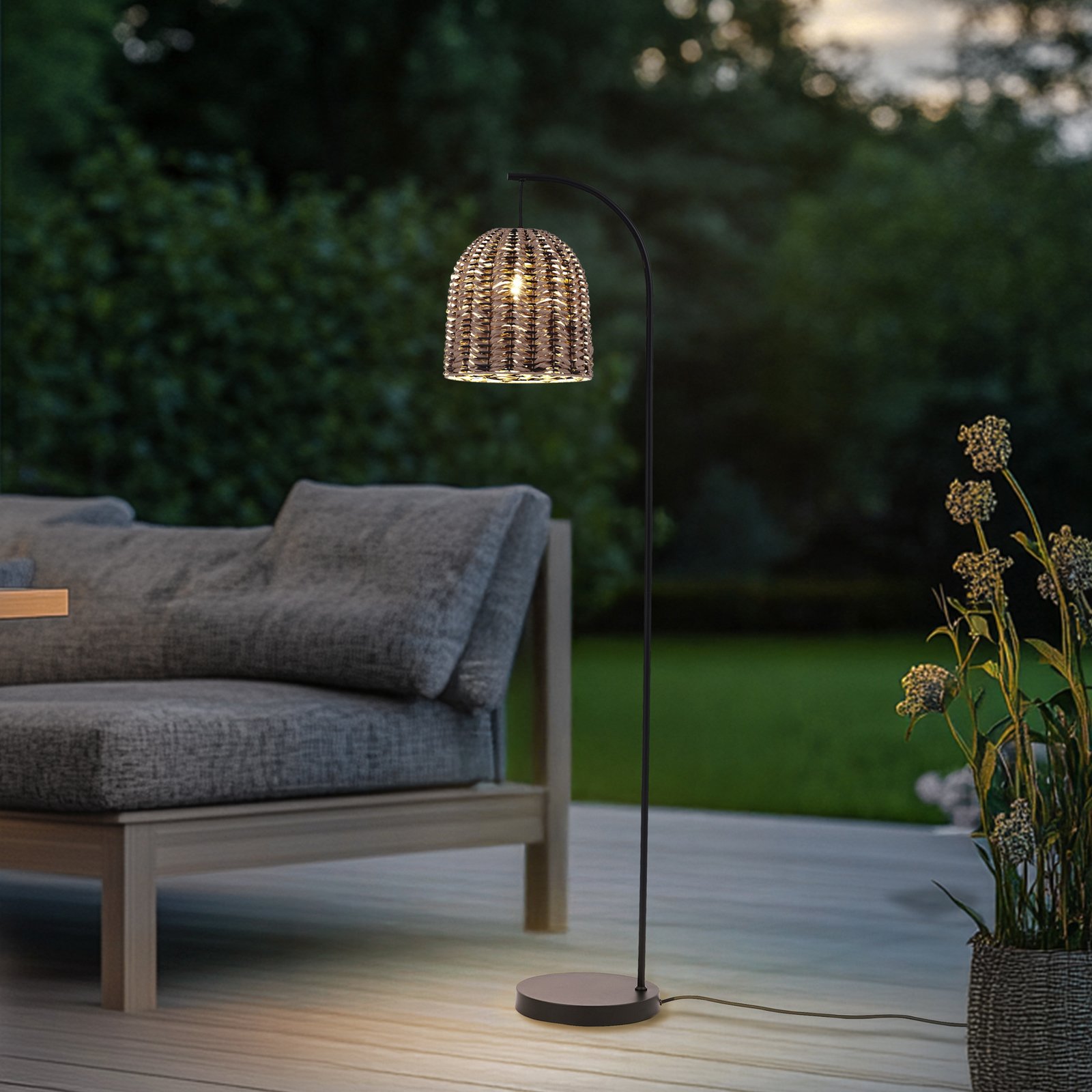 Lindby Taryn outdoor floor lamp, brown, plastic, IP44 172 cm
