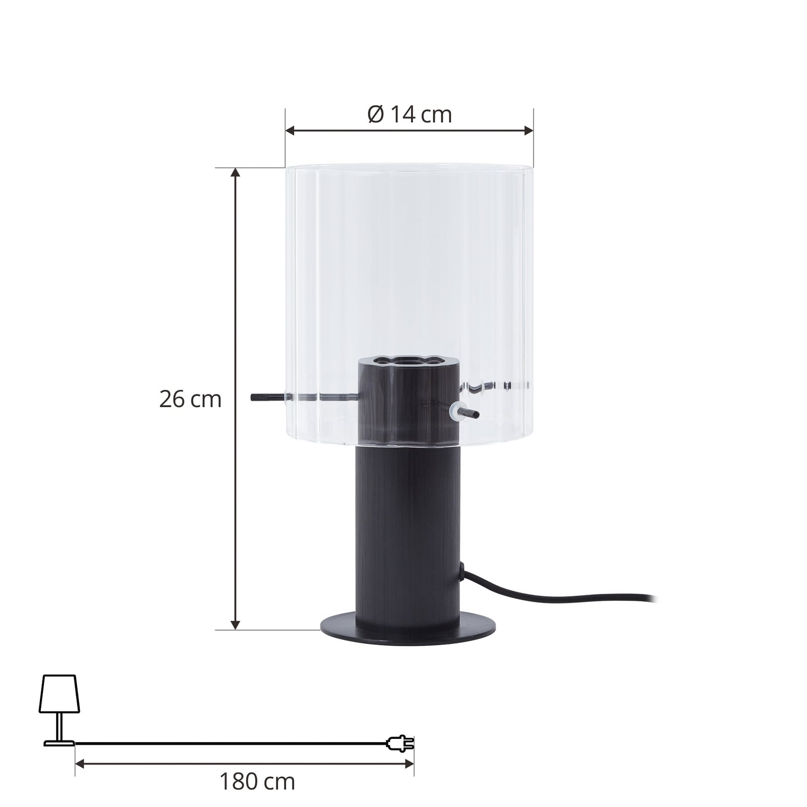 Επιτραπέζιο φωτιστικό Lucande Eirian, μαύρο, γυαλί, Ø 14 cm, E27