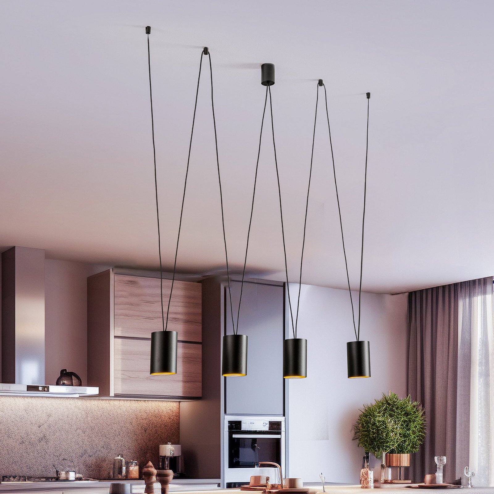 Euluna Lampă suspendată More Tone negru/auriu 4 becuri - Camera de zi / sufragerie - Modern - negru auriu - Plastic