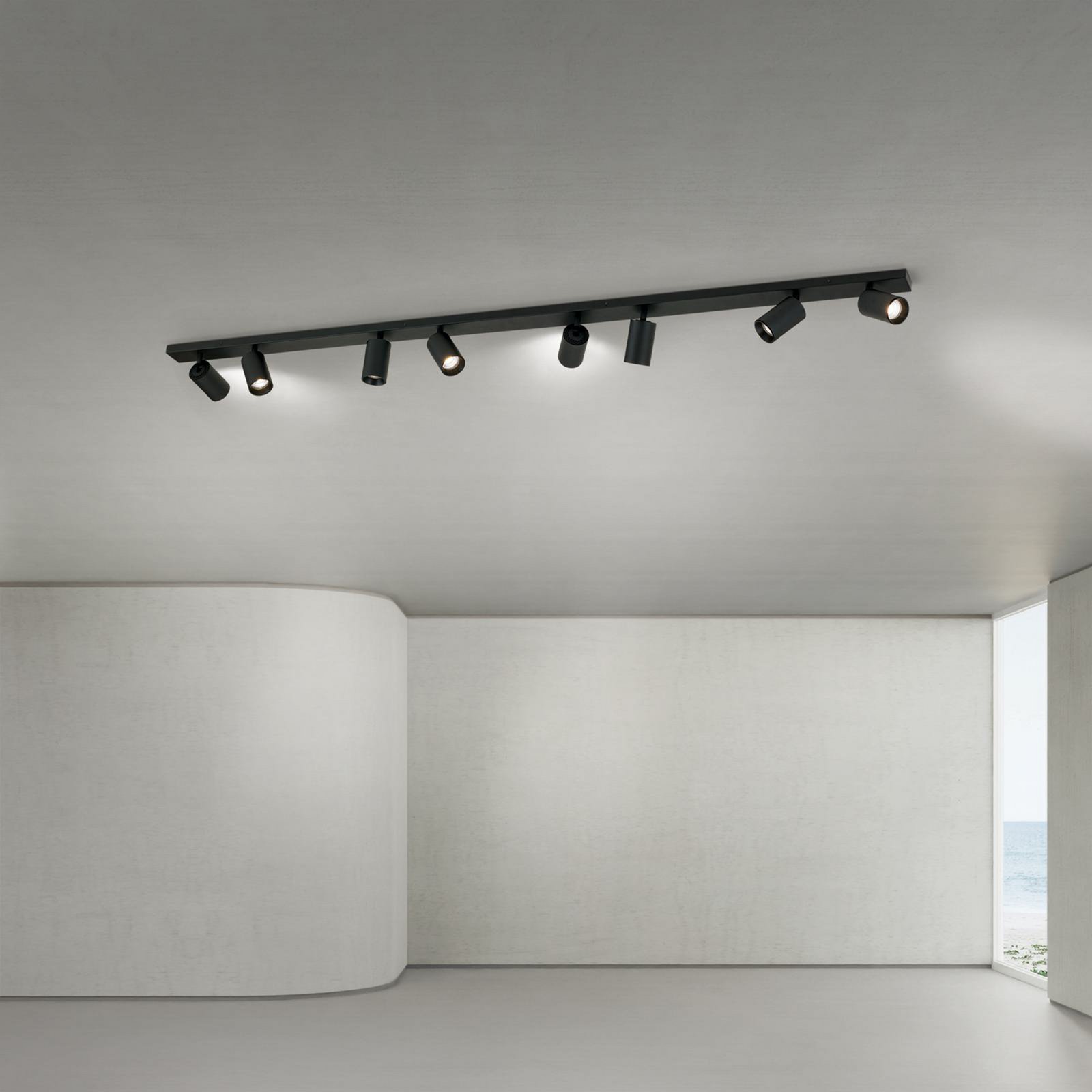 Spot pour plafond Sean, noir, à 8 lampes, acier, aluminium, GU10