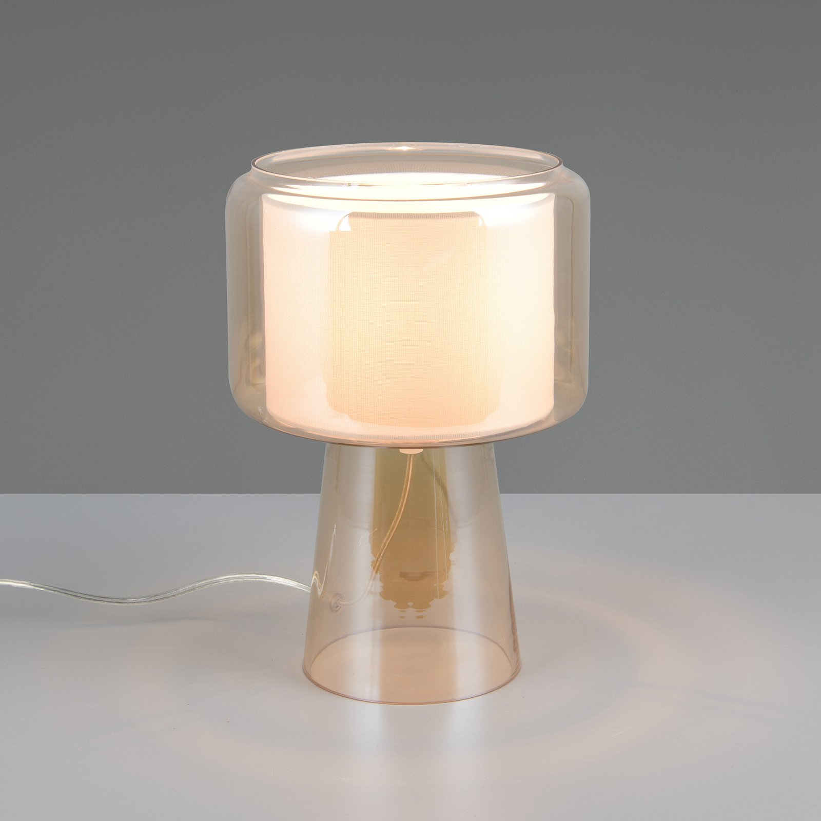 Lampada da tavolo Rocka, color ambra, altezza 29 cm, vetro/tessuto Lampada da tavolo Rocka, color ambra, altezza 29 cm, vetro/tessuto