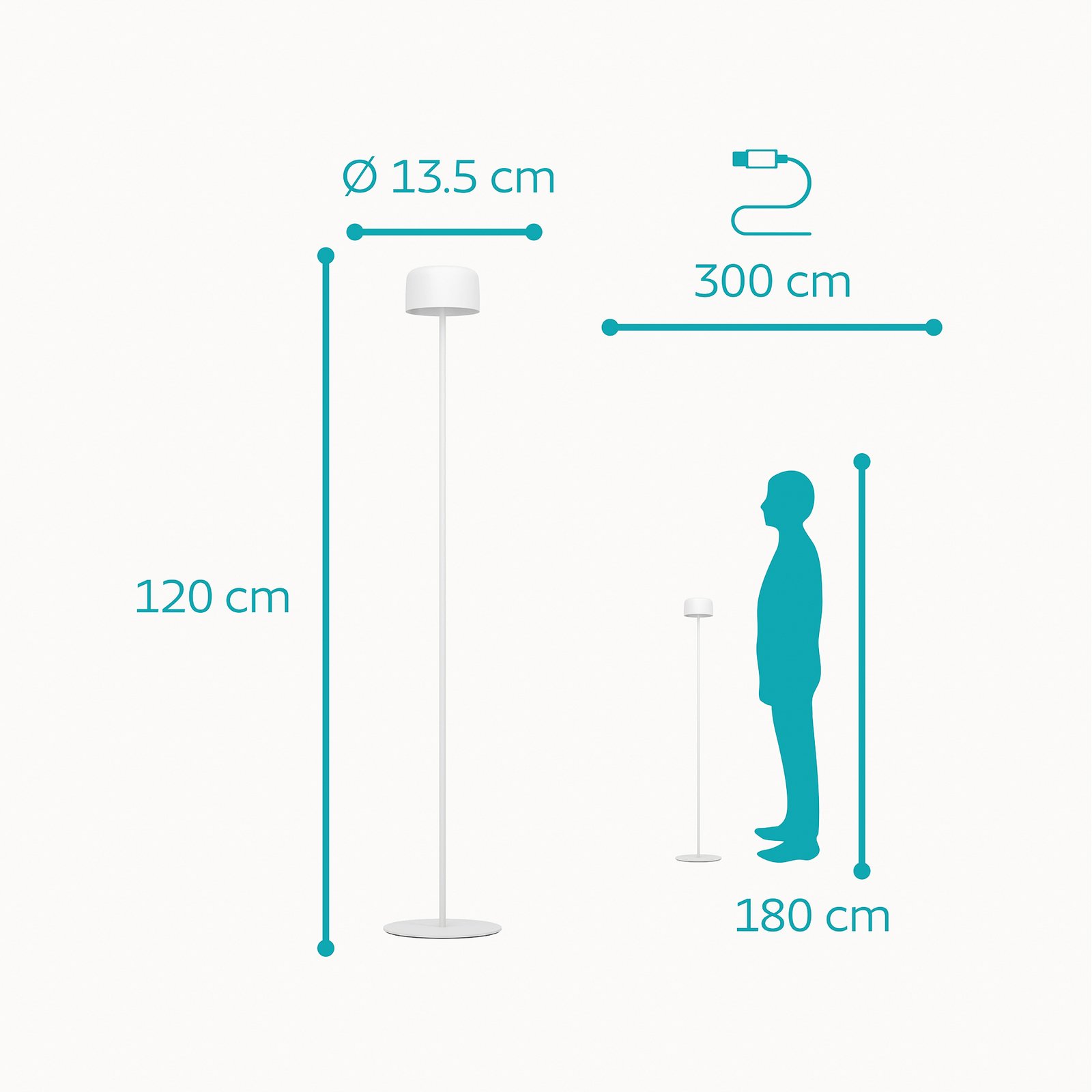 Päikesepaneeliga LED-terrassilamp Roccanova-L, valge, kõrgus 120 cm