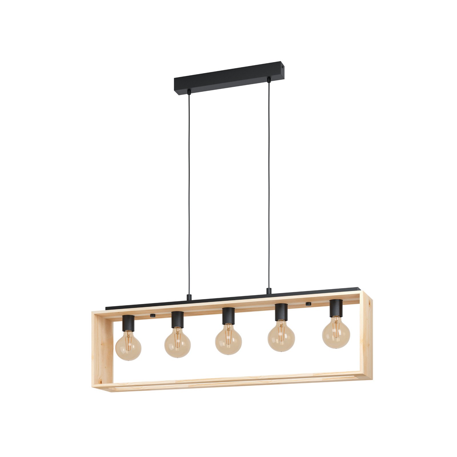 Hängelampe Famborough mit Holzrahmen, fünfflammig