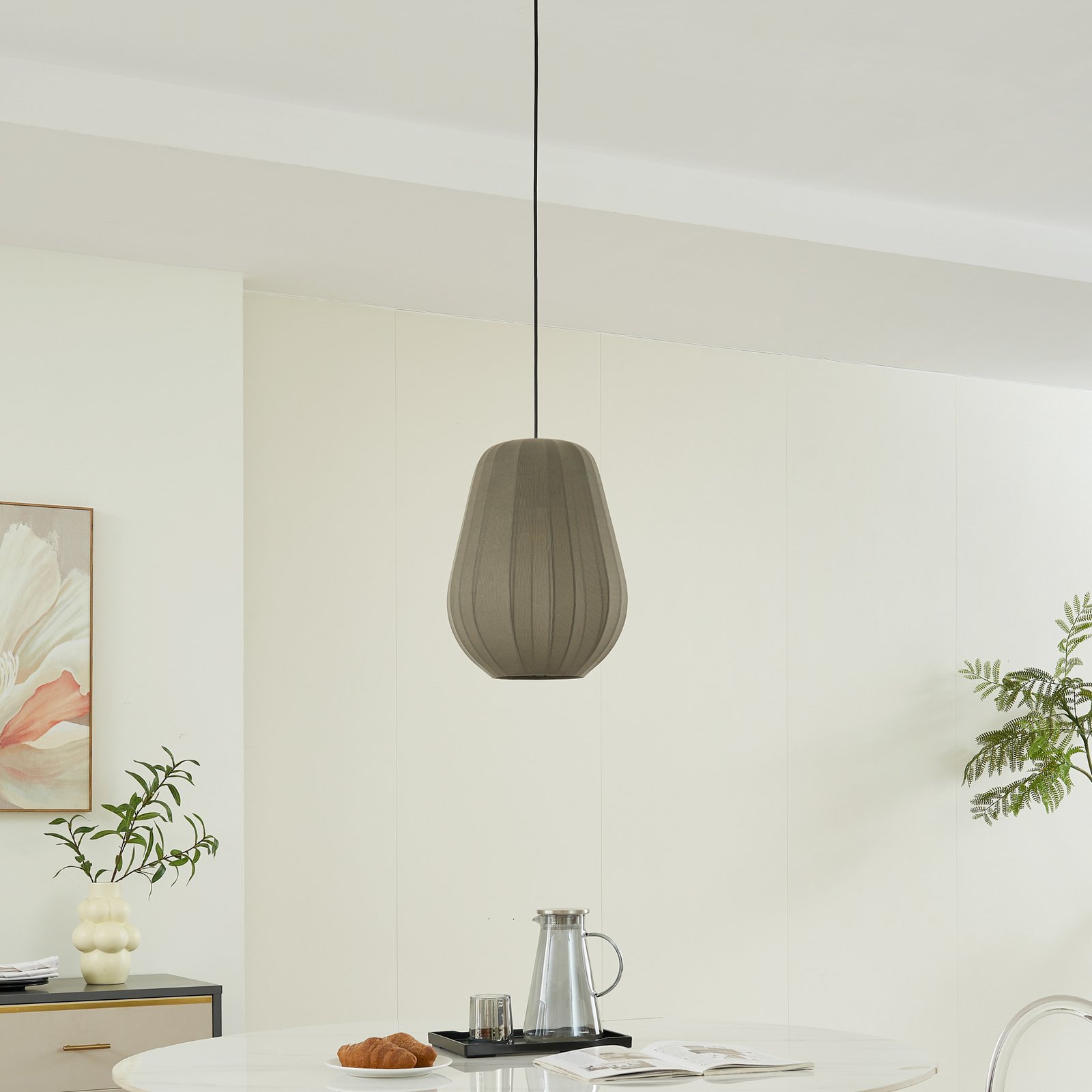 Lindby Helin pendant light, grey, Ø 30 cm, fabric