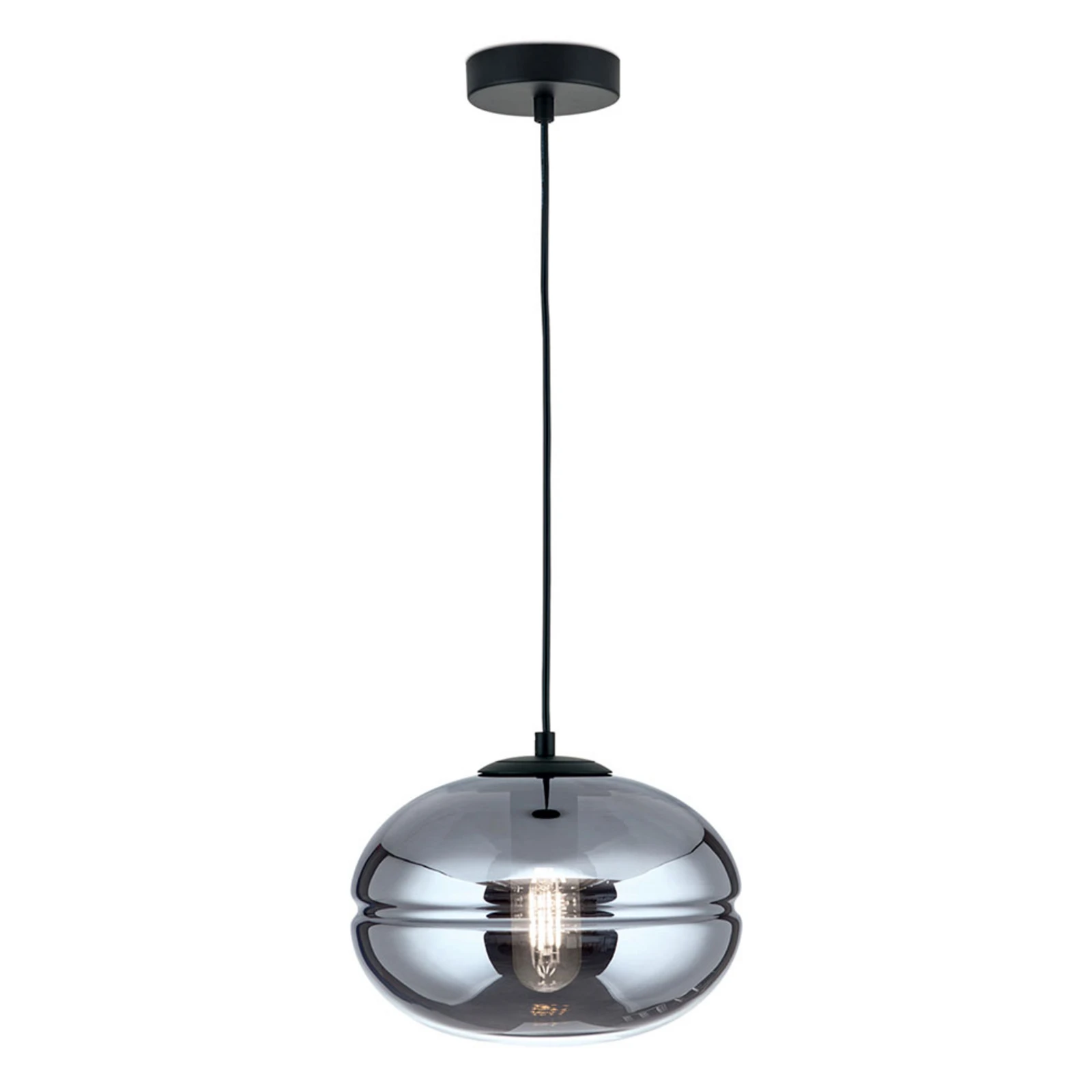 Hängeleuchte Richard, Metall schwarz, Glas rauch