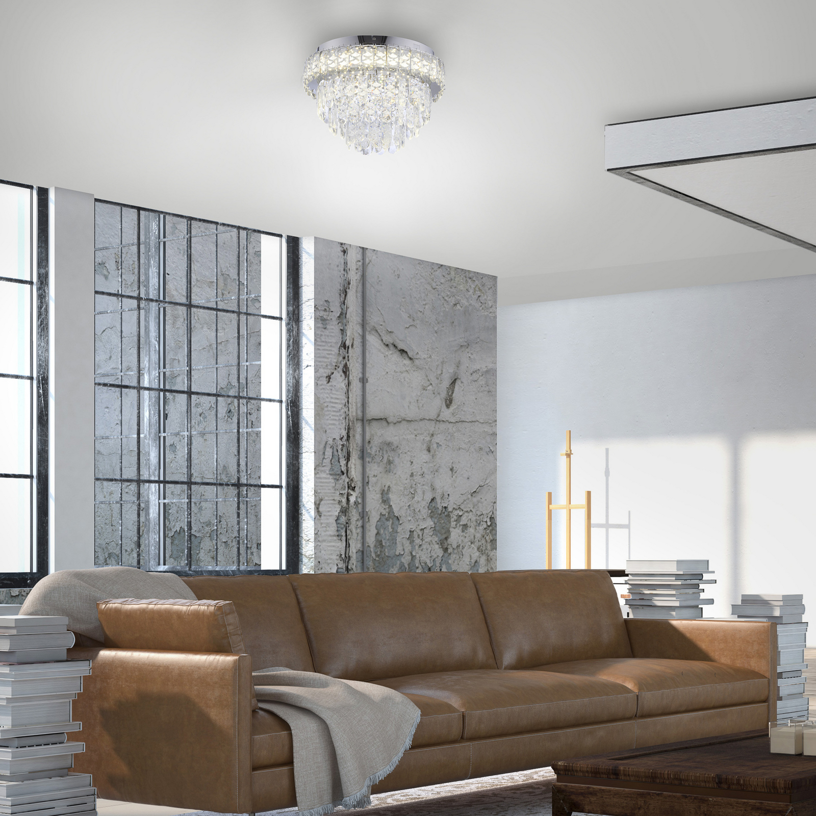 LED-loftlampe Kulunka, krom/klar, jern/glas, 4.000 K LED-loftlampe Kulunka, krom/klar, jern/glas, 4.000 K