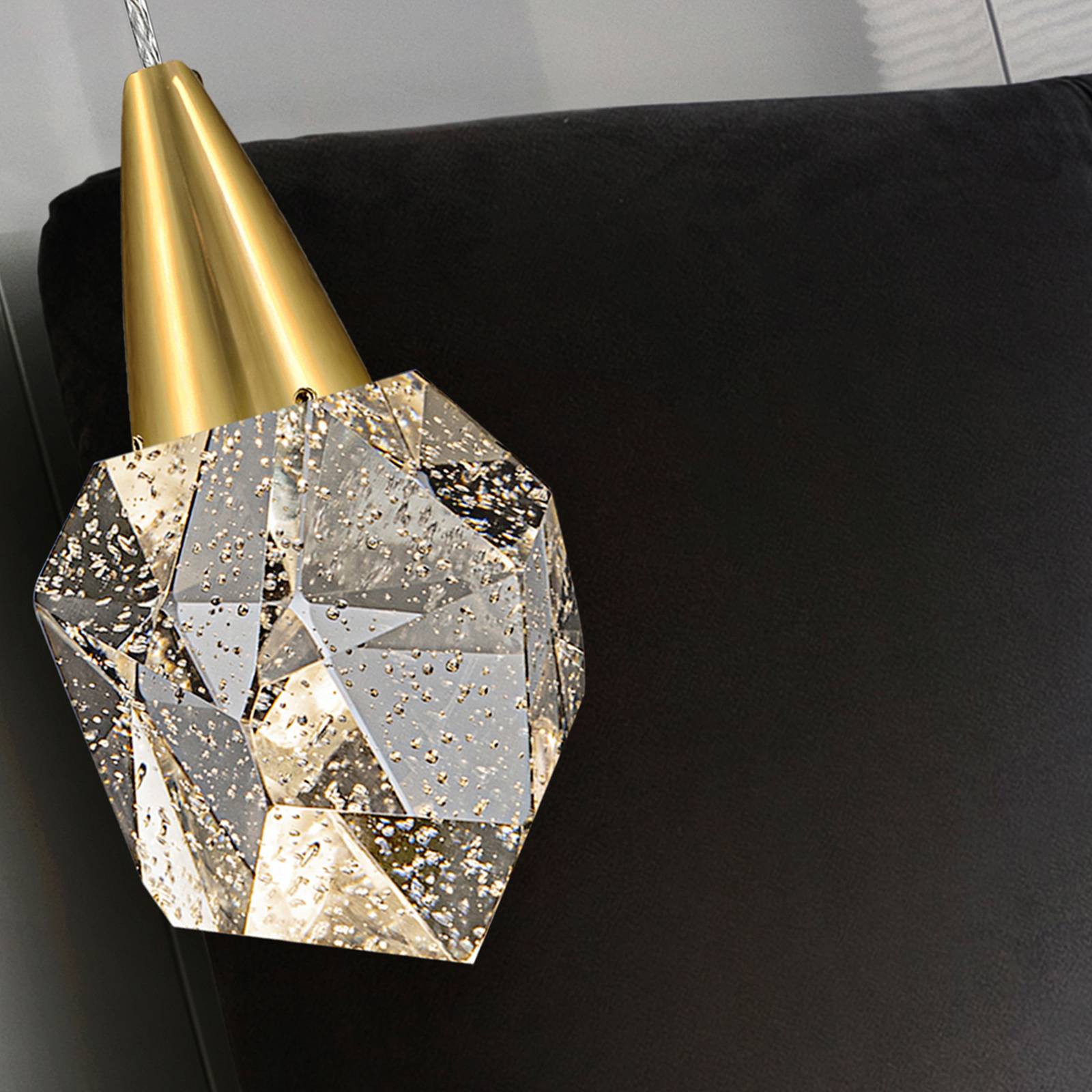 Lampa wisząca LED Aquaria, przezroczyste szkło, złota, wielościenna