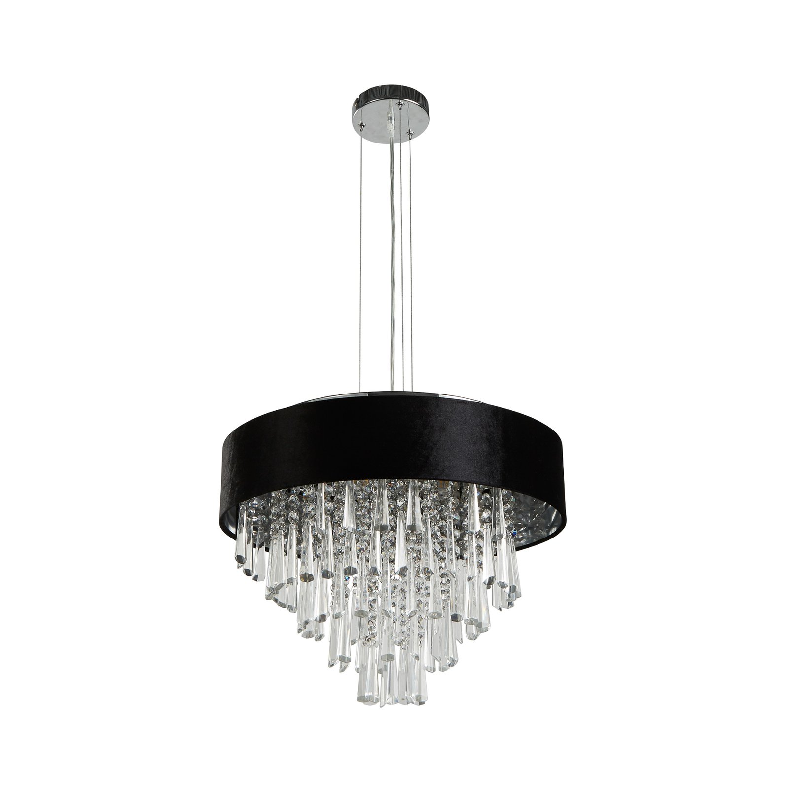 Glamour pendant light, glass crystal, black, G9, Ø 45.4 cm