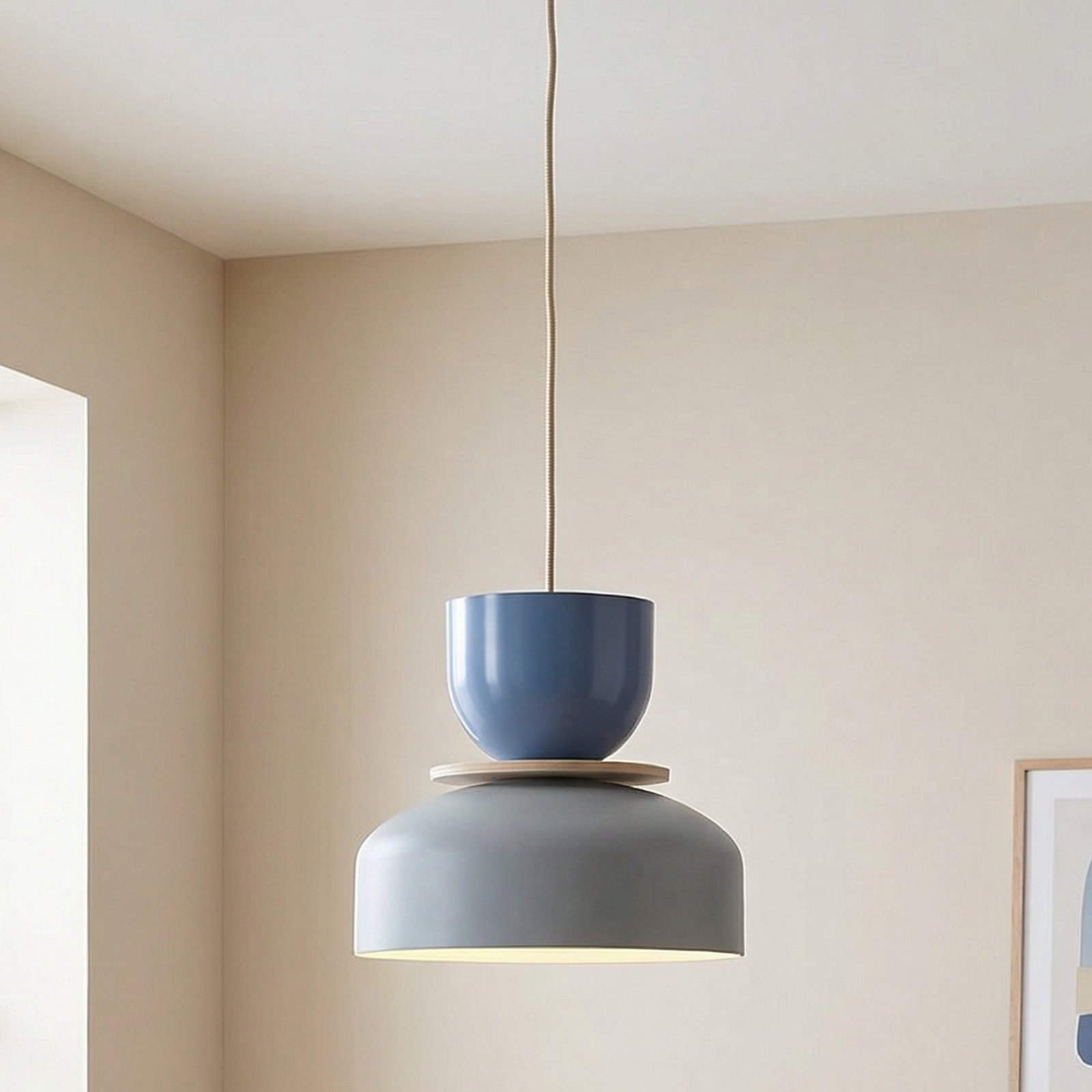 Hengelampe Uto, grå/blå, Ø 30 cm, metall