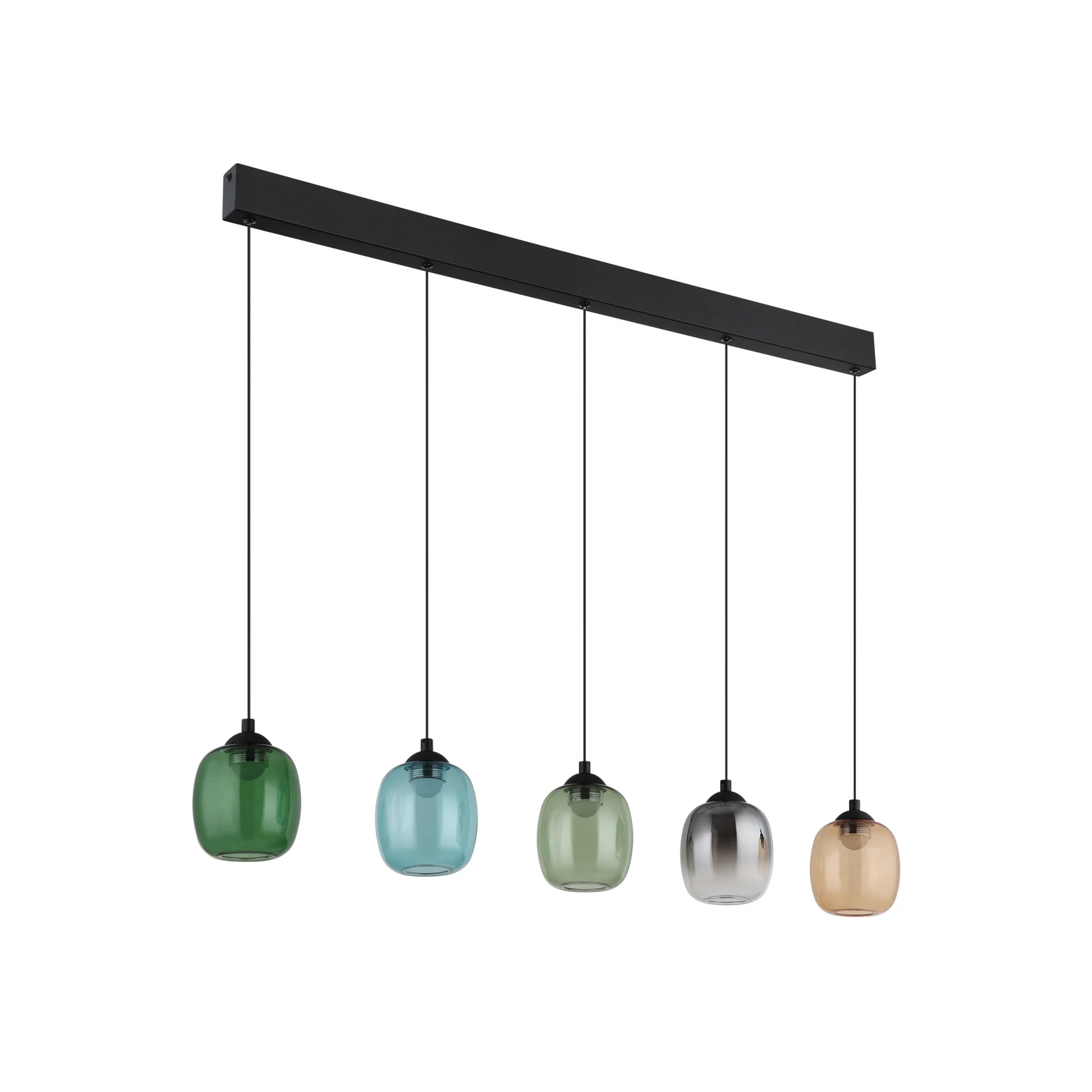 LED piekaramais gaismeklis „Minara“, 5 lampas, garums 102 cm, krāsains, stikls