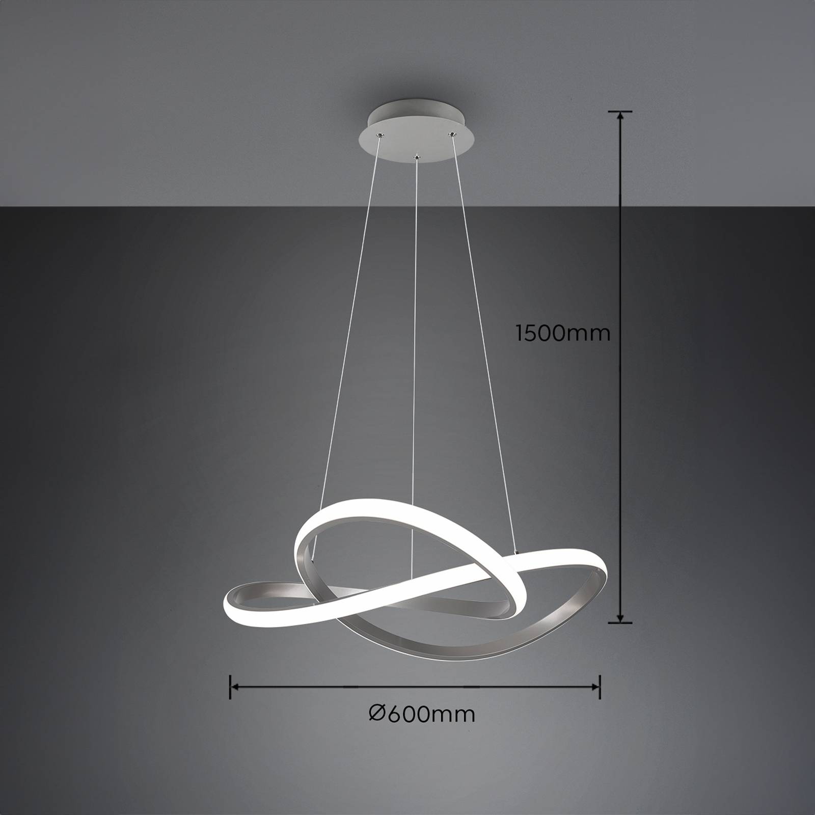 Reality Leuchten LED-pendellampa Course matt nickel 4.000 K Ø 60 cm metall