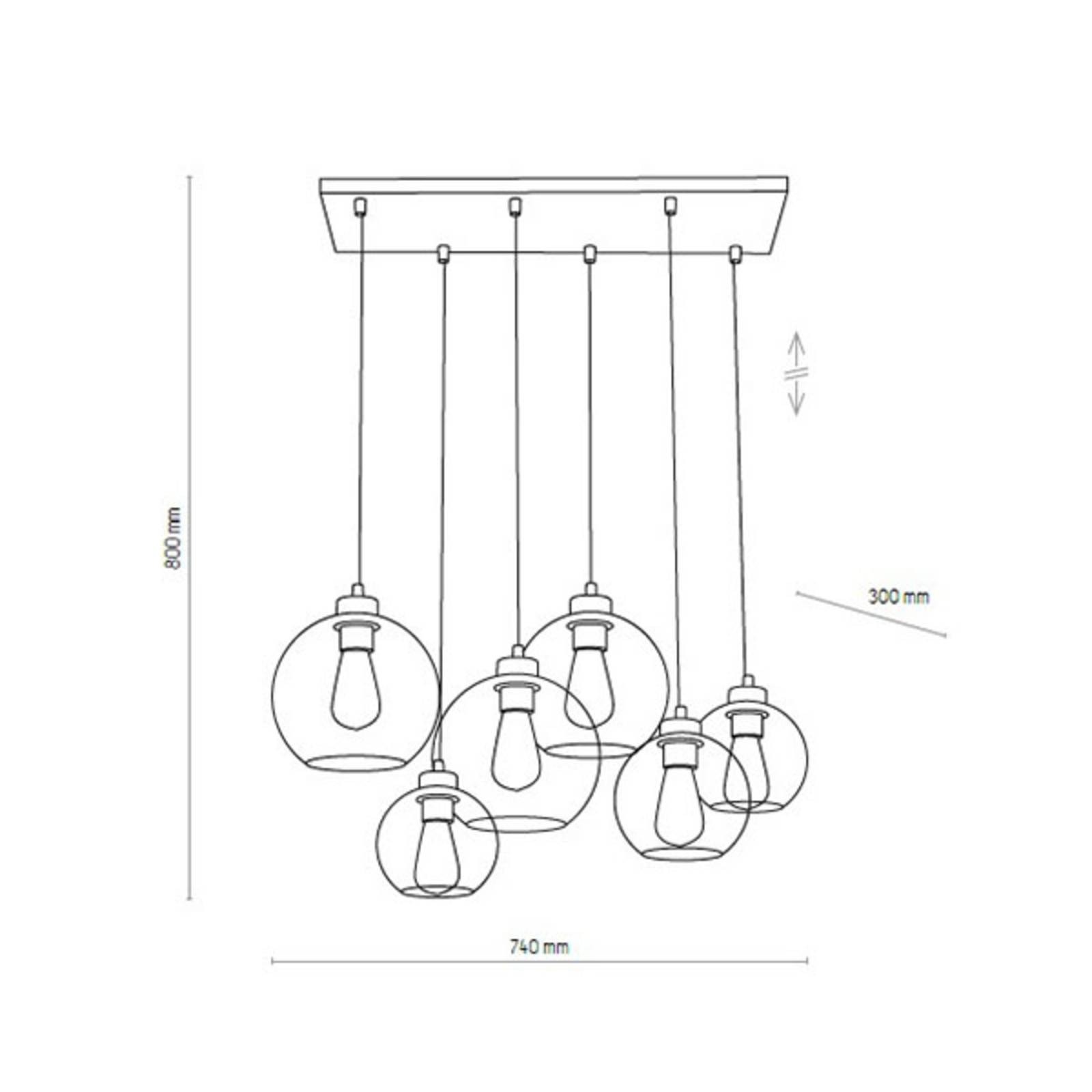 Suspension Cubus à 6 lampes, graphite