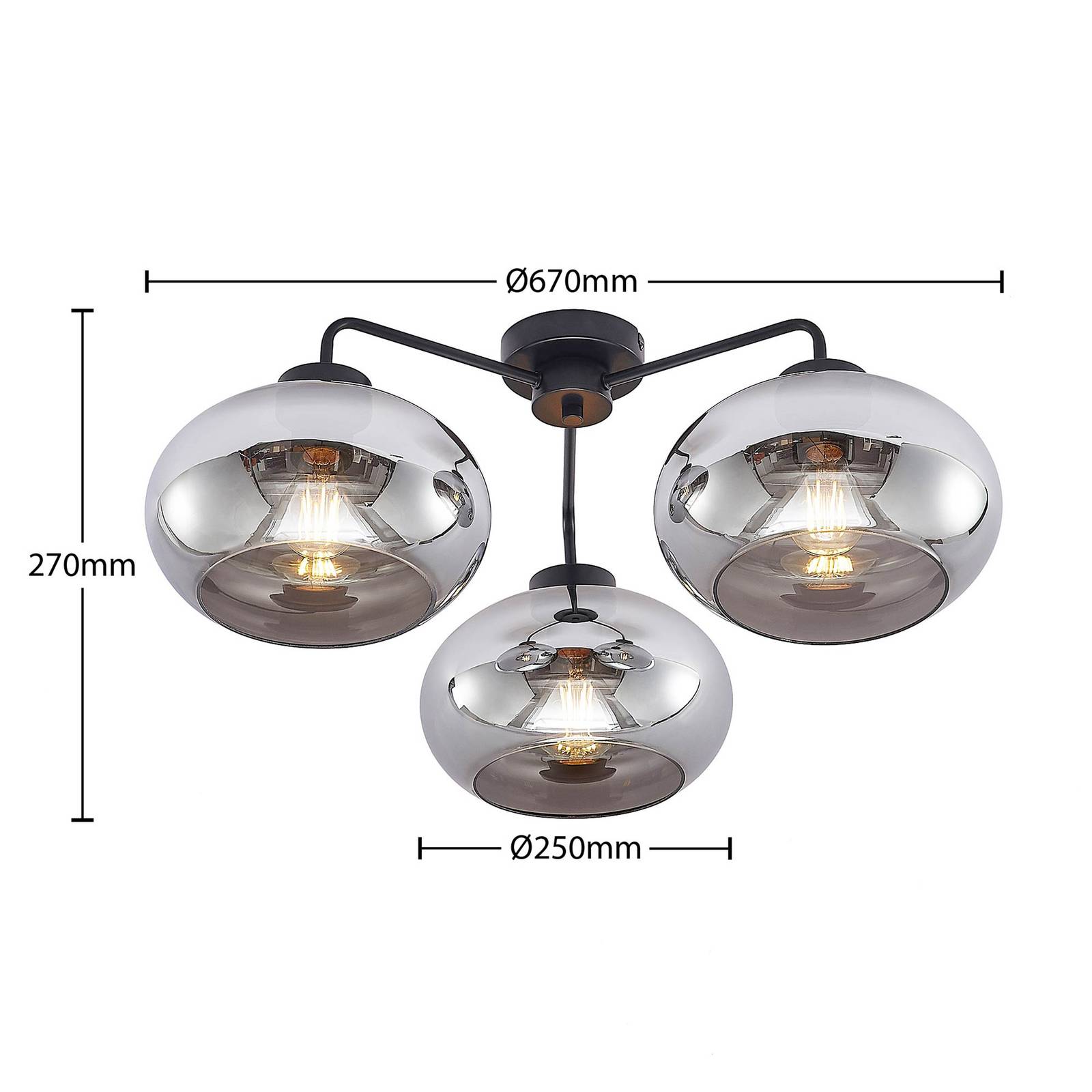 Lampa sufitowa Lindby Navidia, Ø 67 cm, czarna, przydymione szkło