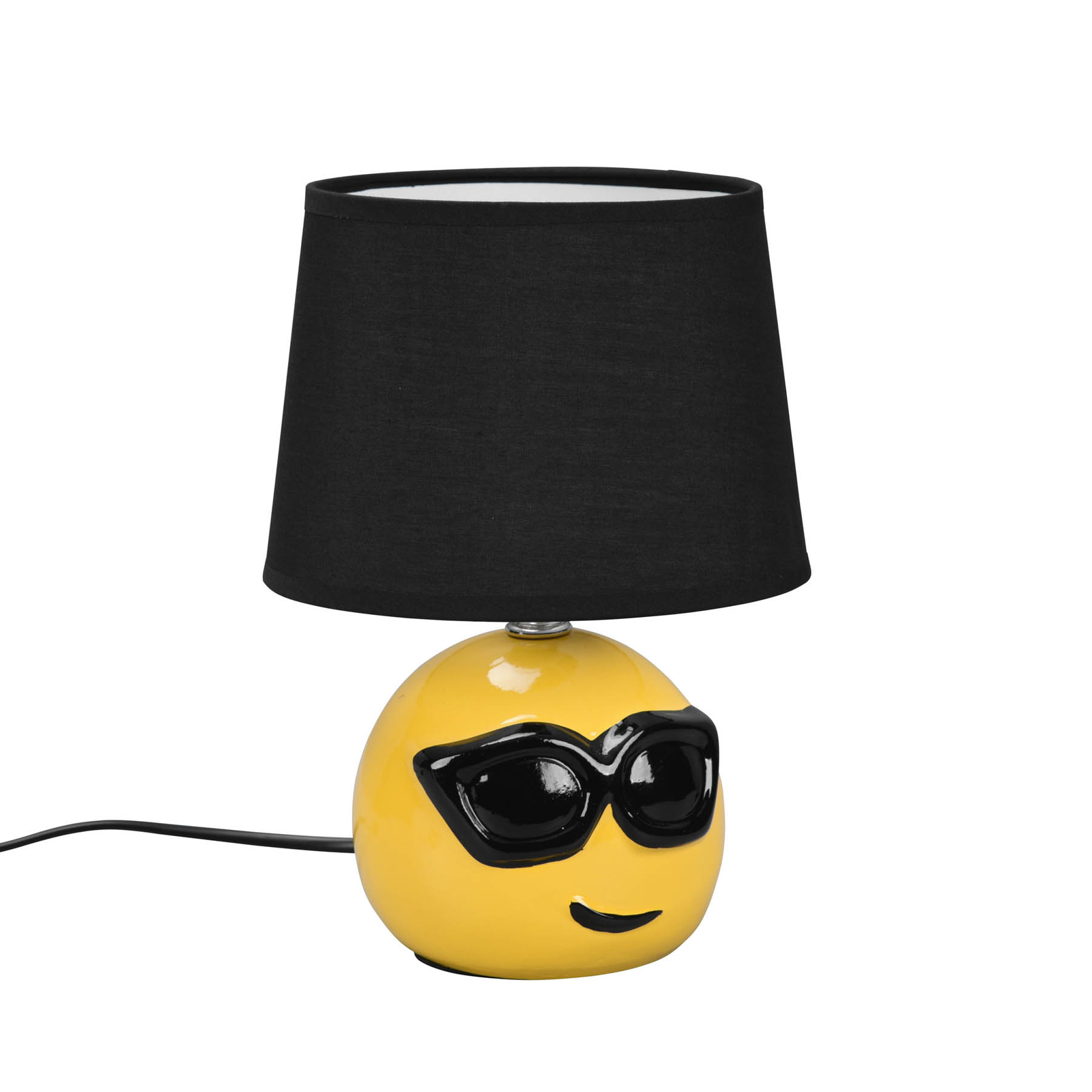 Tischlampe Coolio mit Smiley, Stoffschirm schwarz