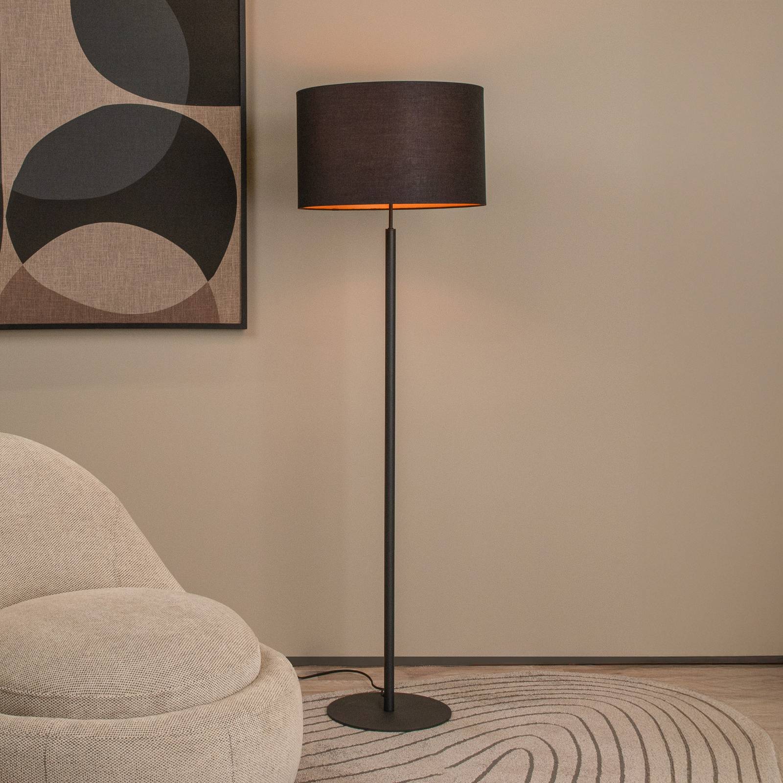 Lampa stojąca MAYA, czarna, wysokość 150 cm, tkanina, E27
