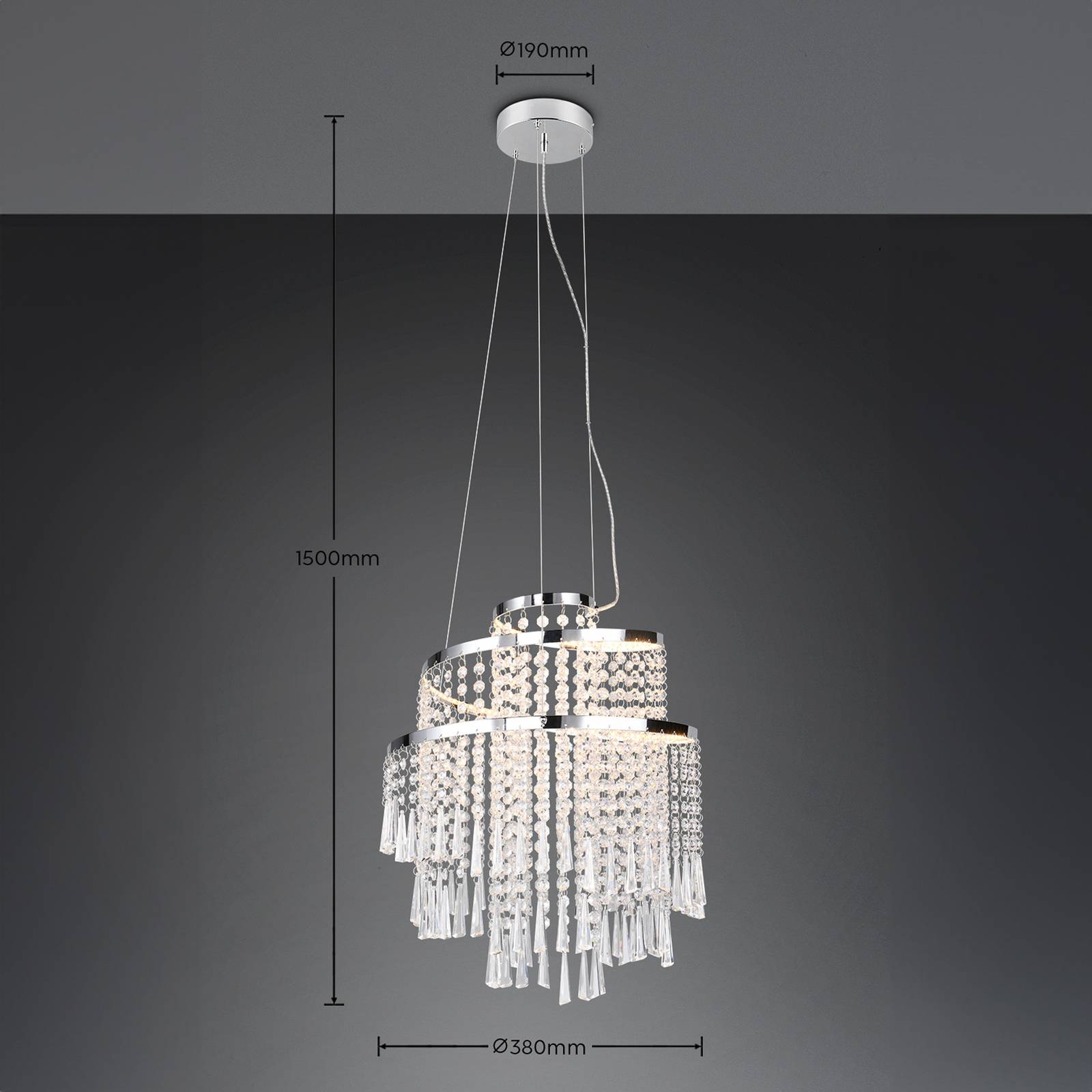 Pomp LED-pendellampe Ø 38 cm krom akryl/metall CCT