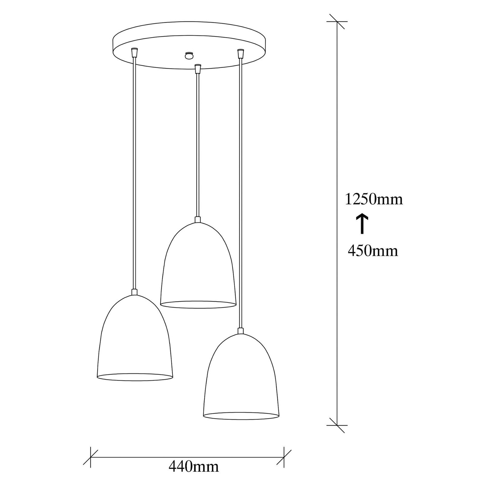 Tattoo 6168 pendant light, black, metal, 3-bulb round