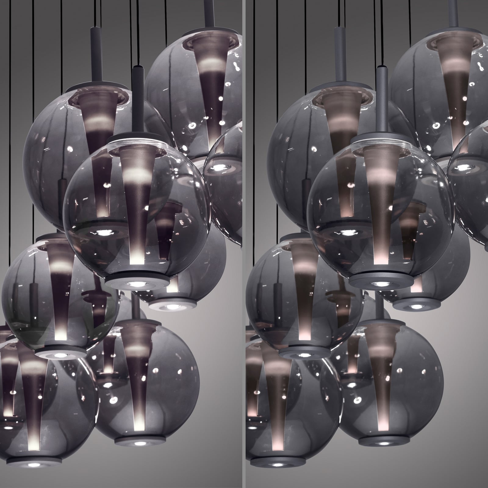 PURE LED-Pendellampe E-Infinity grau/rauchgrau 198 cm,10-flg