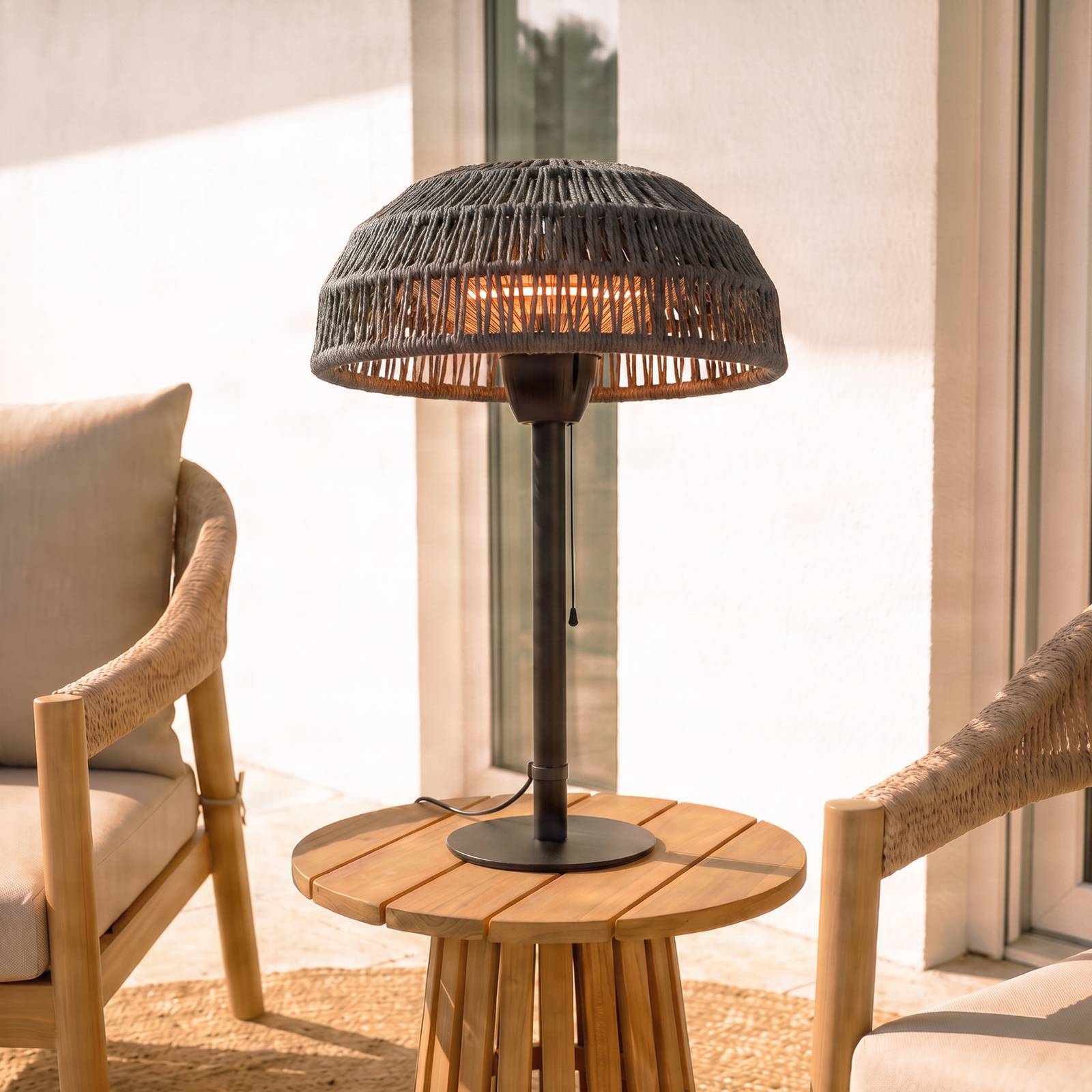 Promiennik stołowy Lucande Calenza, czarny, 70 cm, 1 500 W