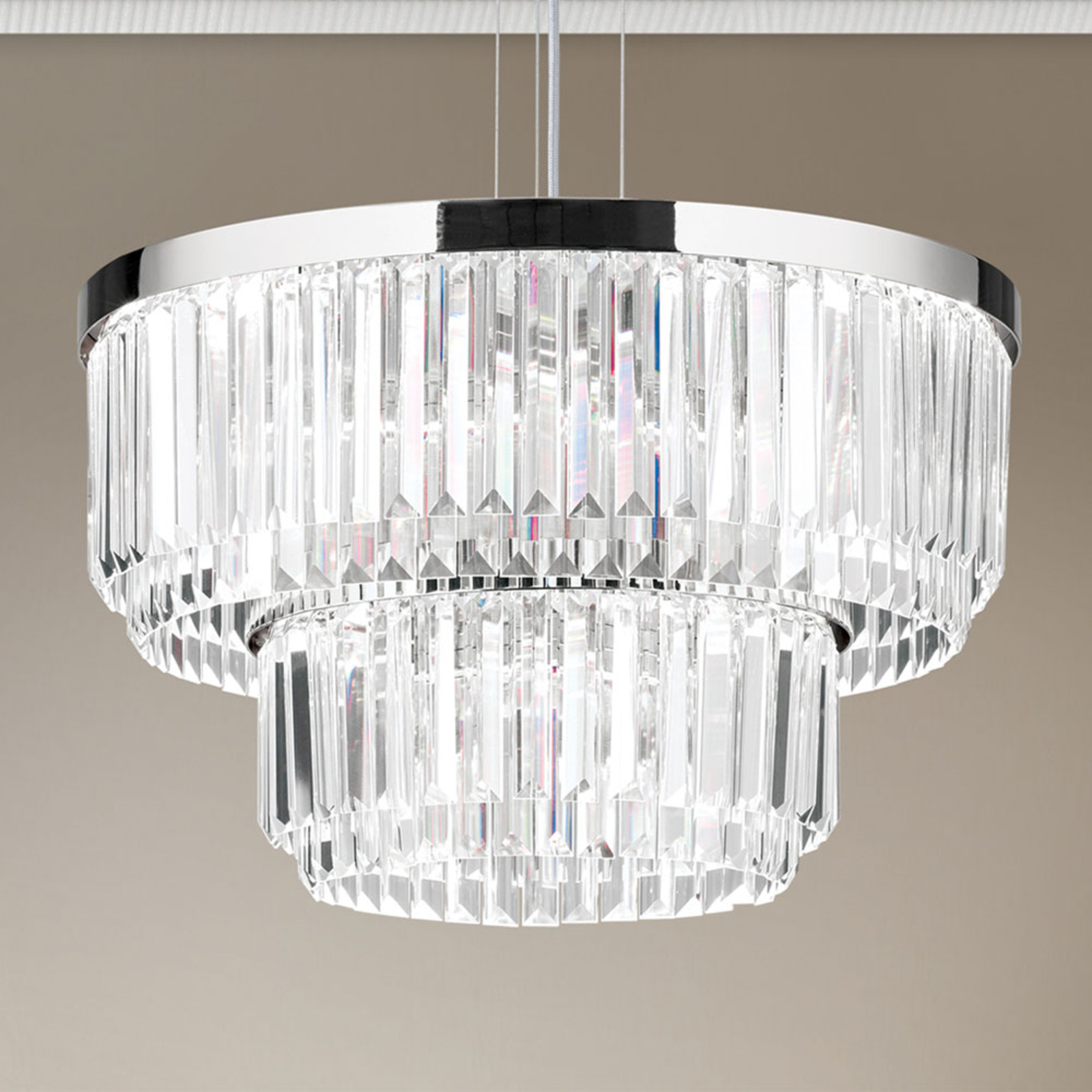 Prism LED-pendellampe, rund, Ø 55 cm, krom