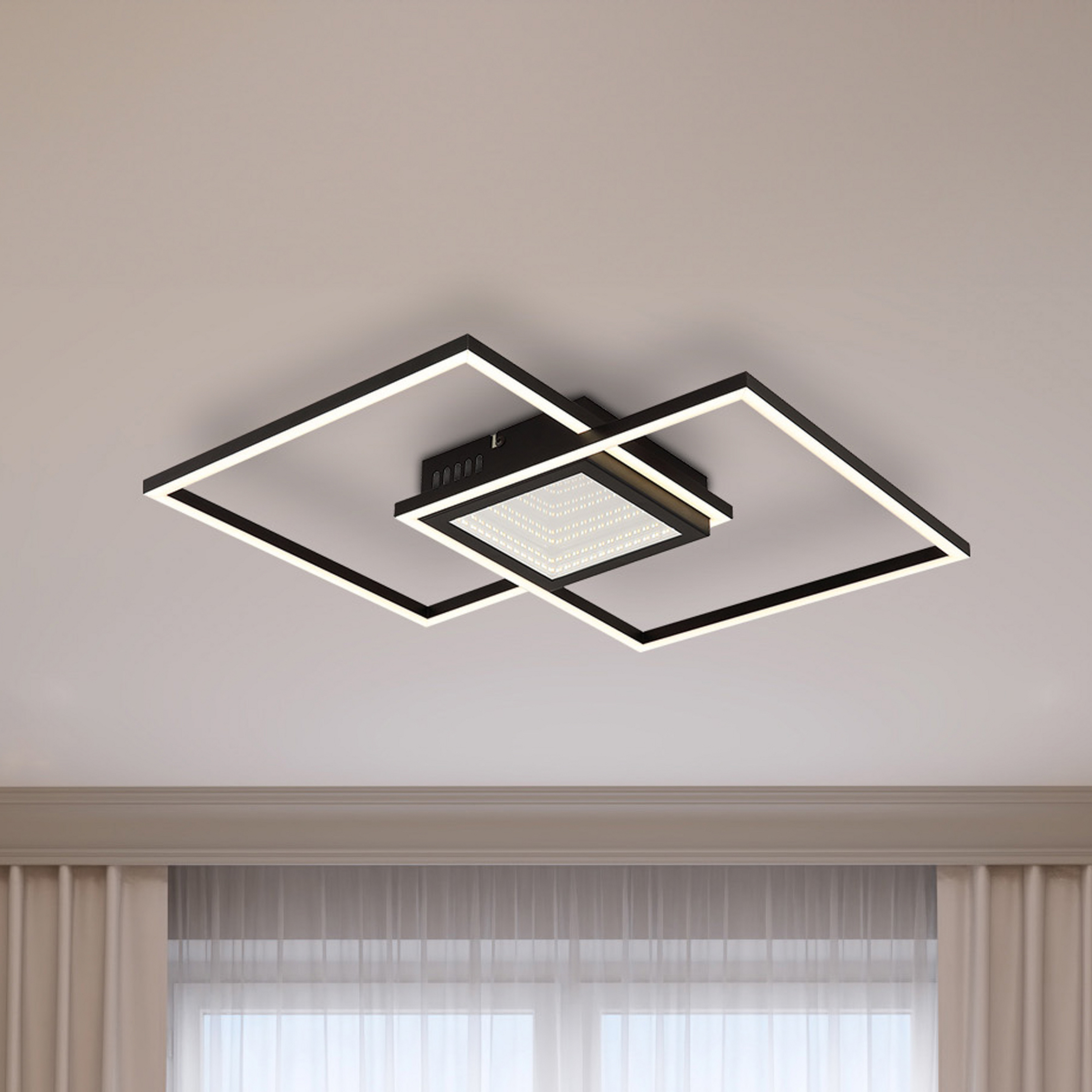 LED-Deckenlampe Saunders, Länge 43 cm, schwarz, 3D-Effekt