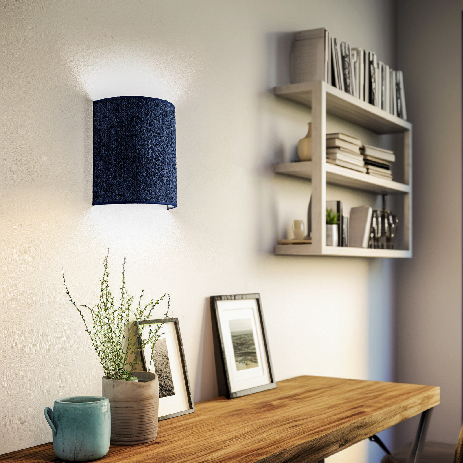 Wandlamp Boucle van stof, donkerblauw