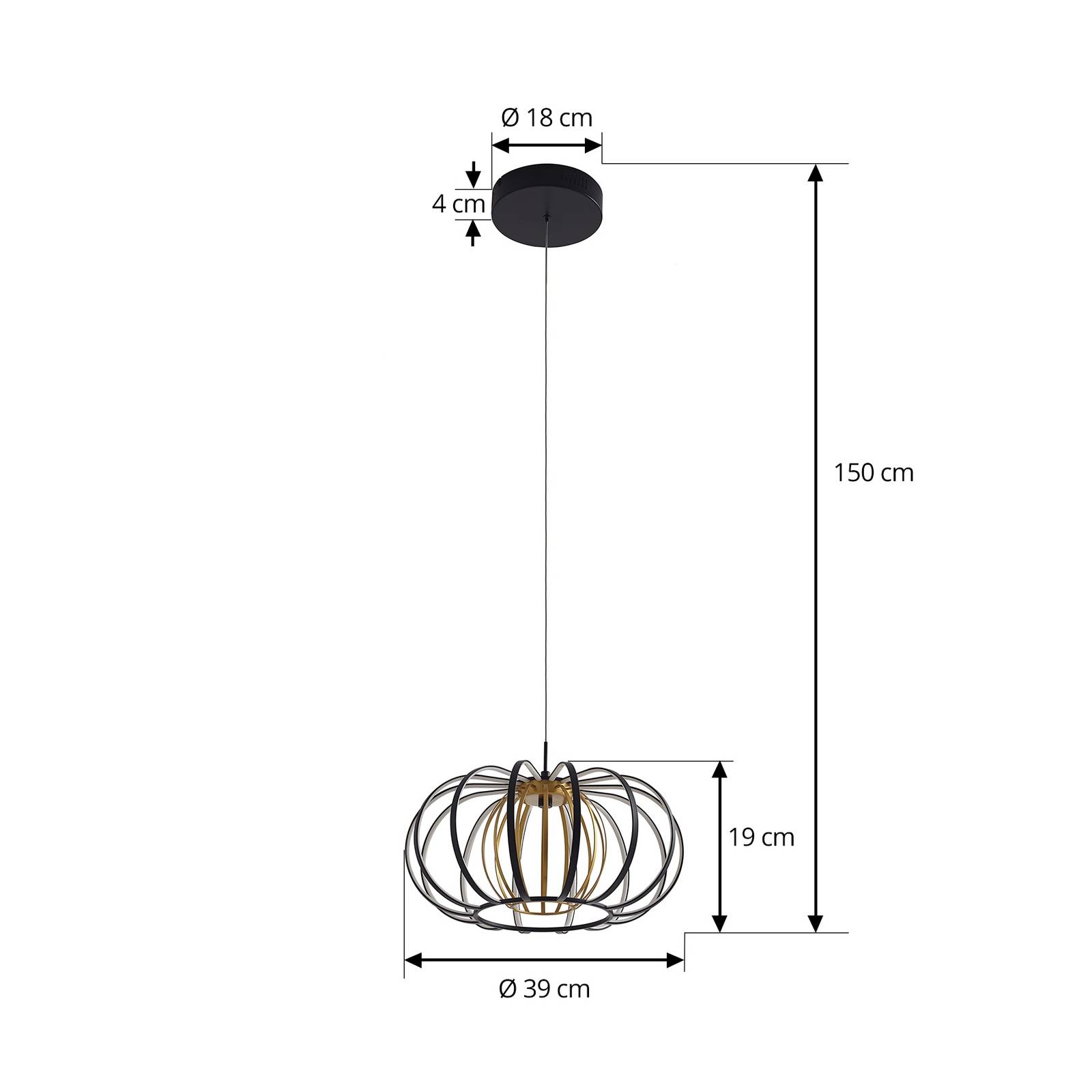 Lampa wisząca Lucande LED Birger, Ø 39 cm, czarny/złoty