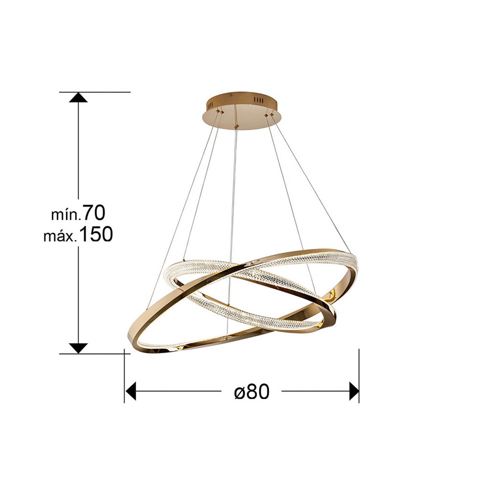 LED висяща лампа Orbitas, Ø 80 cm, златист цвят, метал, димер LED висяща лампа Orbitas, Ø 80 cm, златист цвят, метал, димер