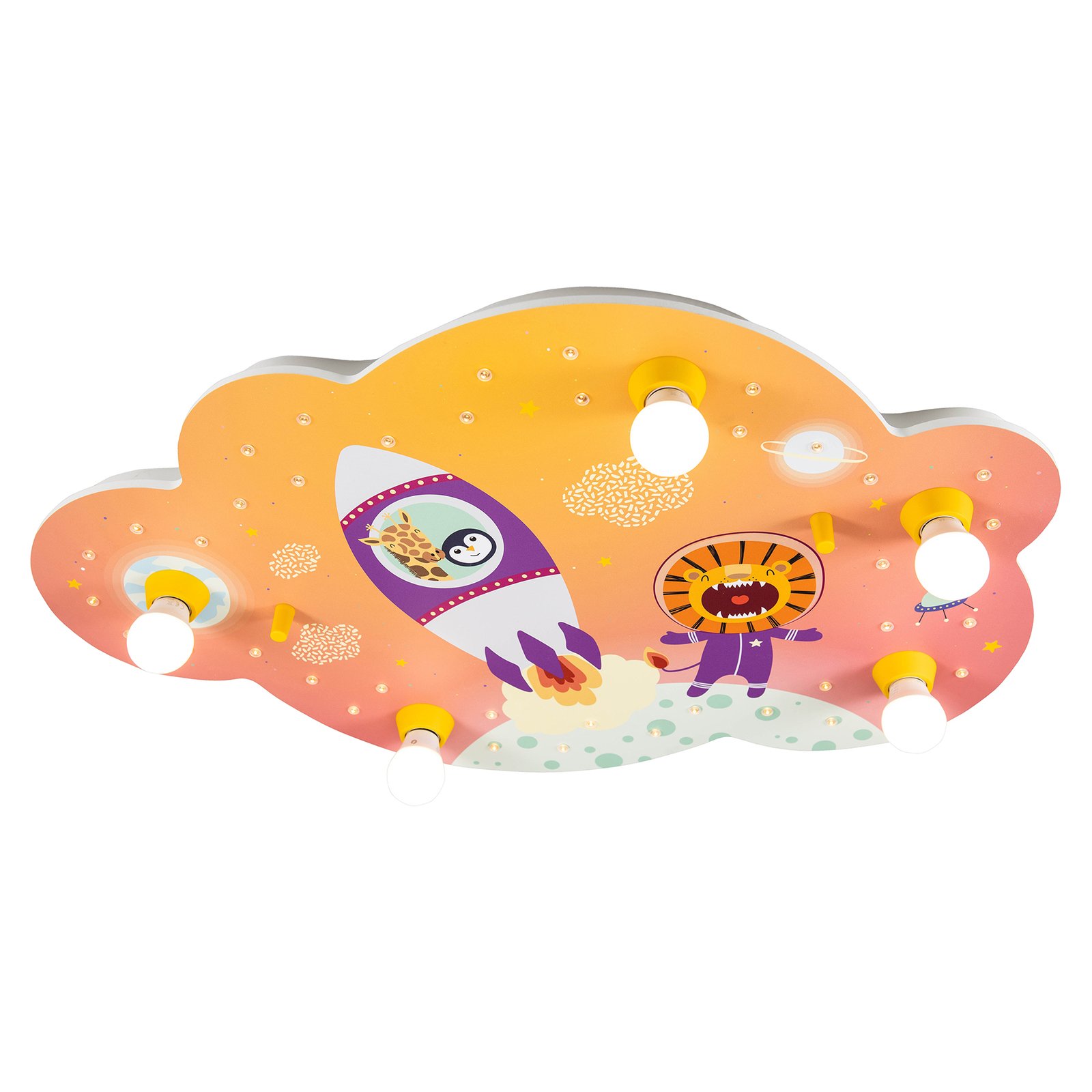 Elobra Escape ceiling light, picture cloud, orange, for Children's Room, wood, E14, 40 W, energy efficiency: A++, L: 75 cm, W: 50 cm, H: 8 cm