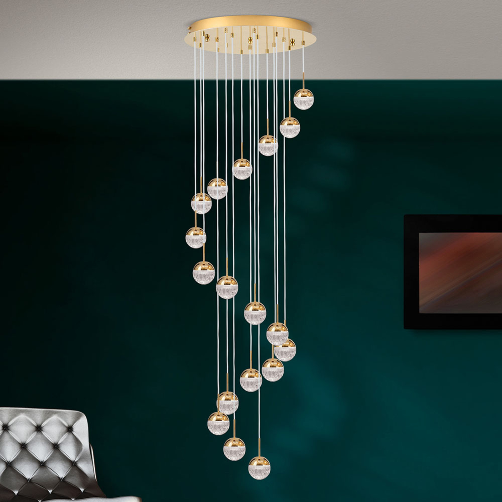 LED-riippuvalaisin Ball 18-lamppuinen, kulta/kerma