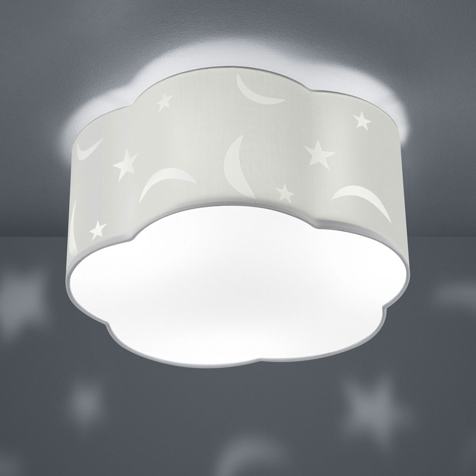 Lámpara de techo Moony, dormitorio infantil blanco