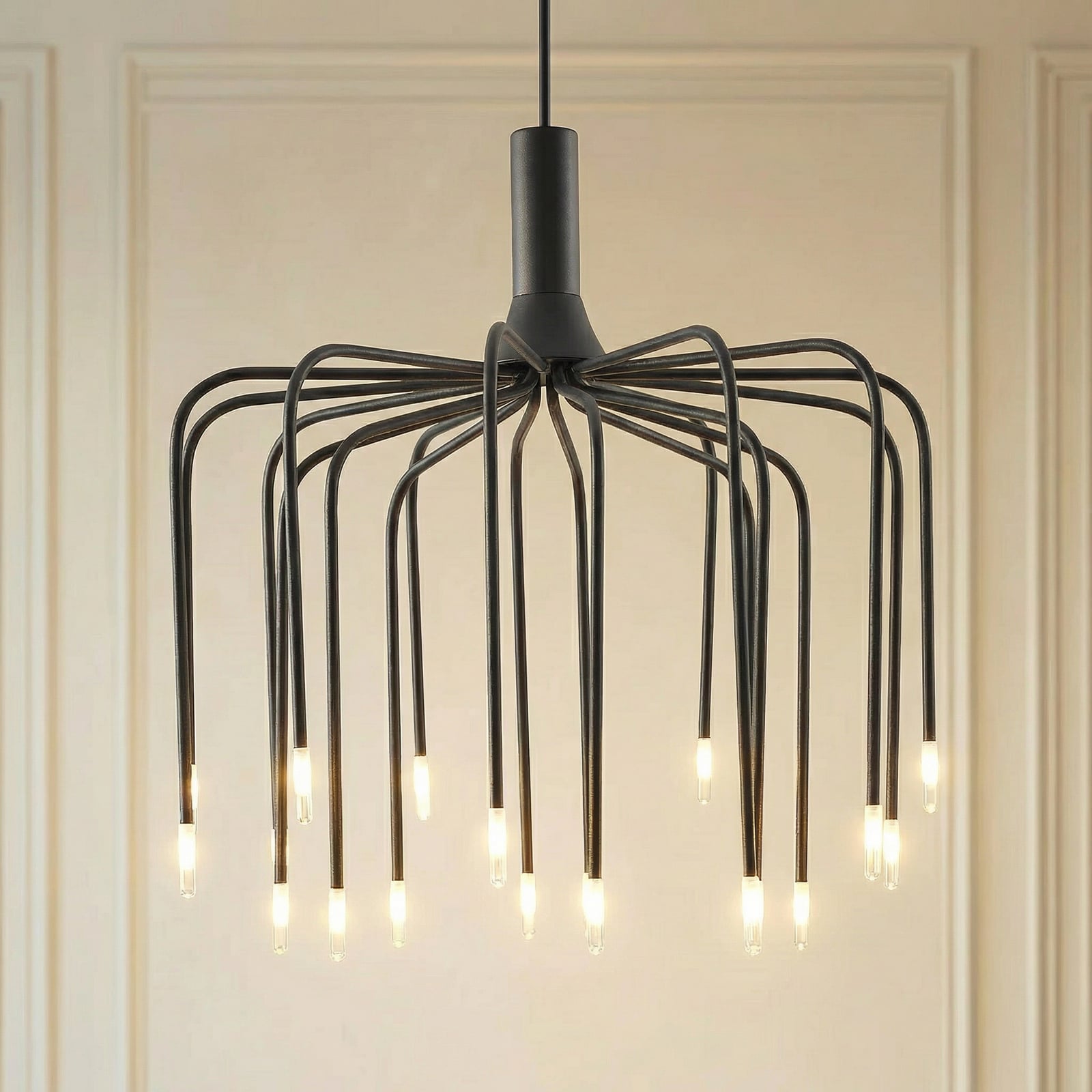 Lucande LED-hengelampe Ariadne, Ø57 cm, matt svart, 20 lys