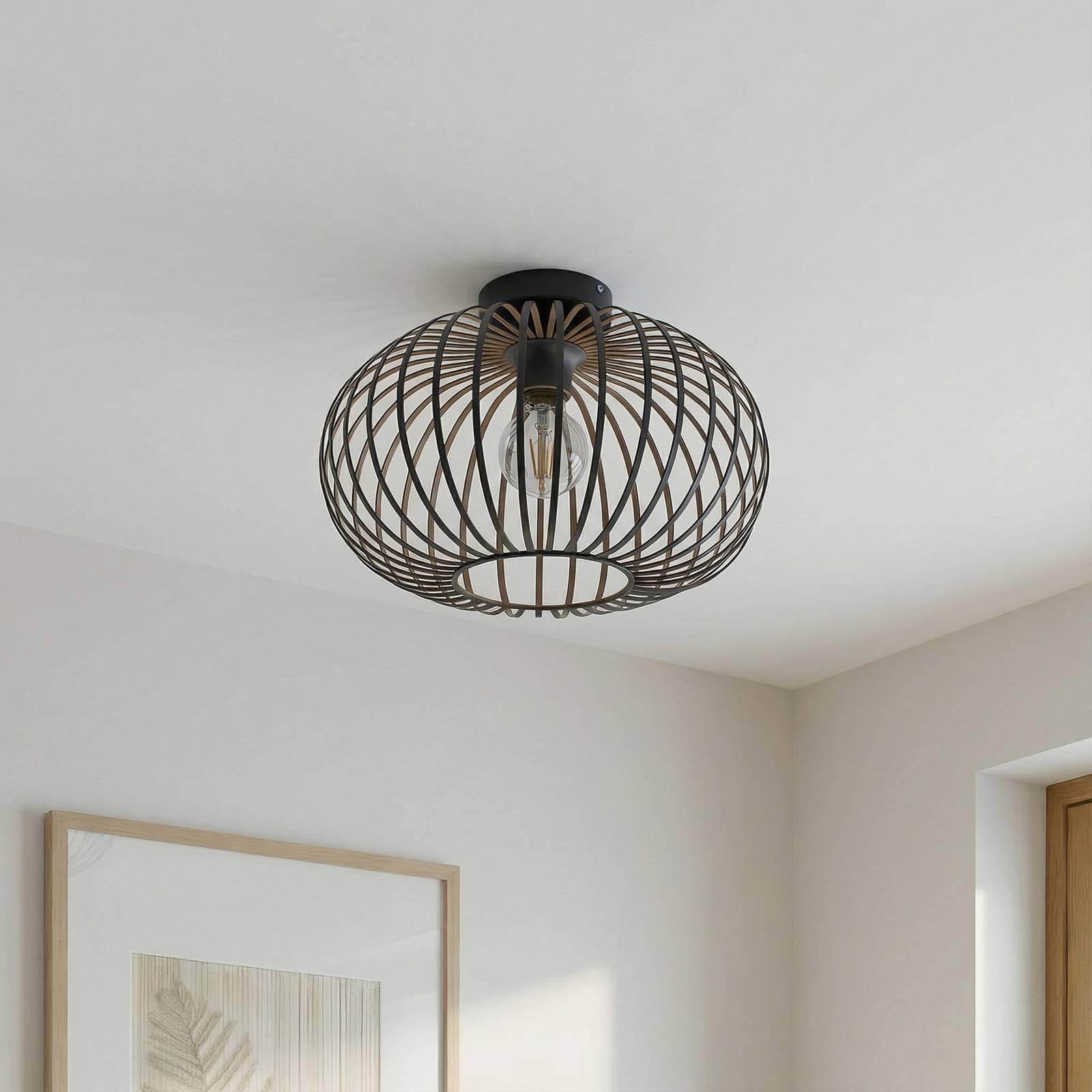Lampa sufitowa Lindby Nahele, brązowa, metal, Ø 40 cm, E27